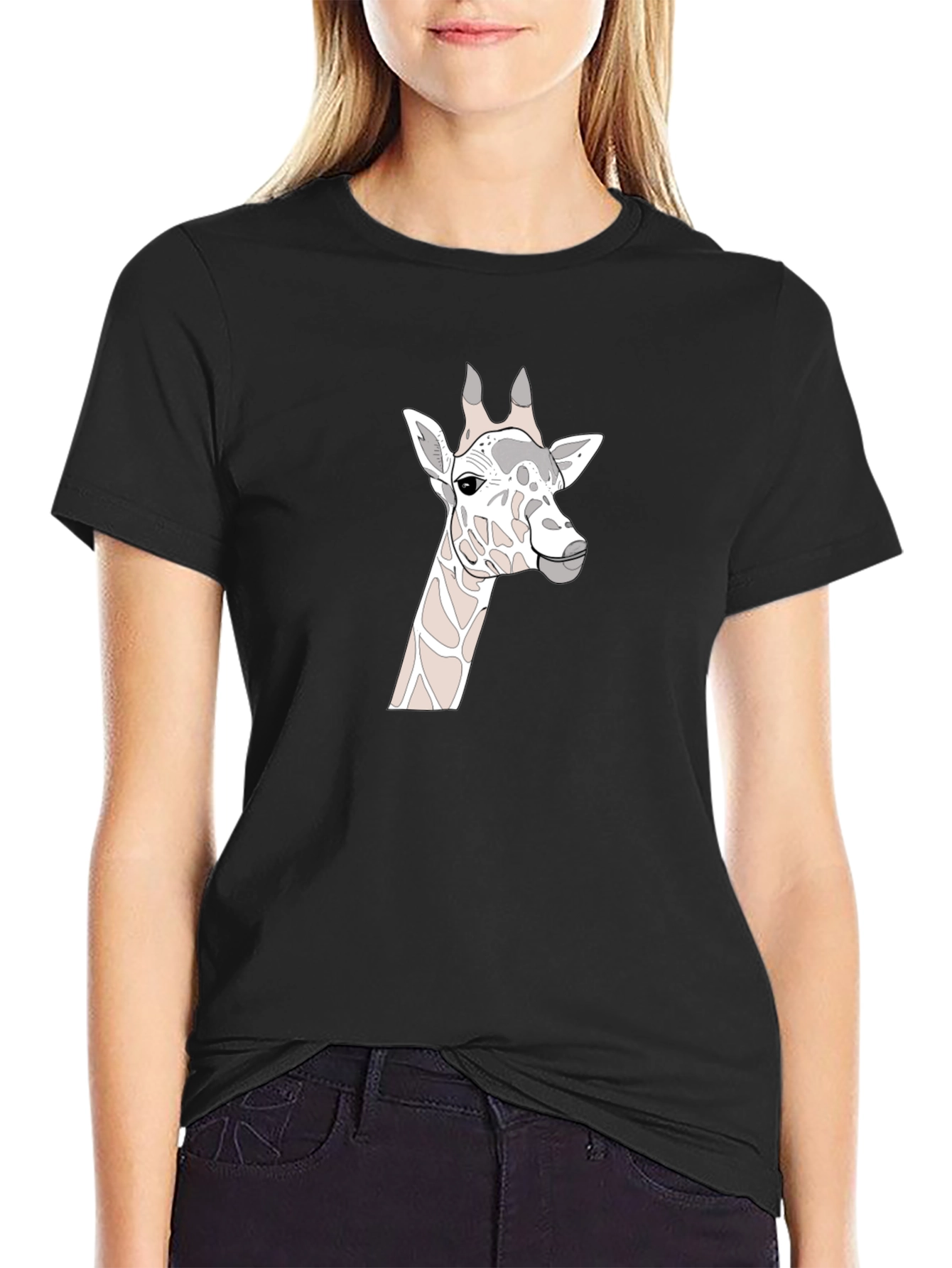 Giraffe Graphic Print Black T-Shirt