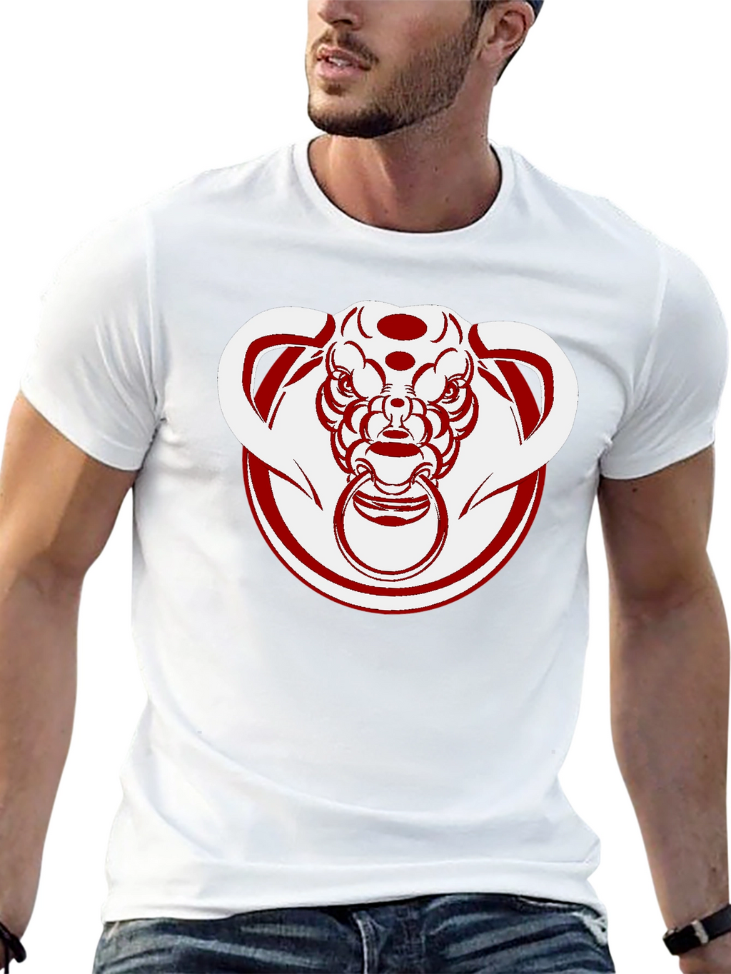 Unique Bull Head Graphic Tee - Black Cotton