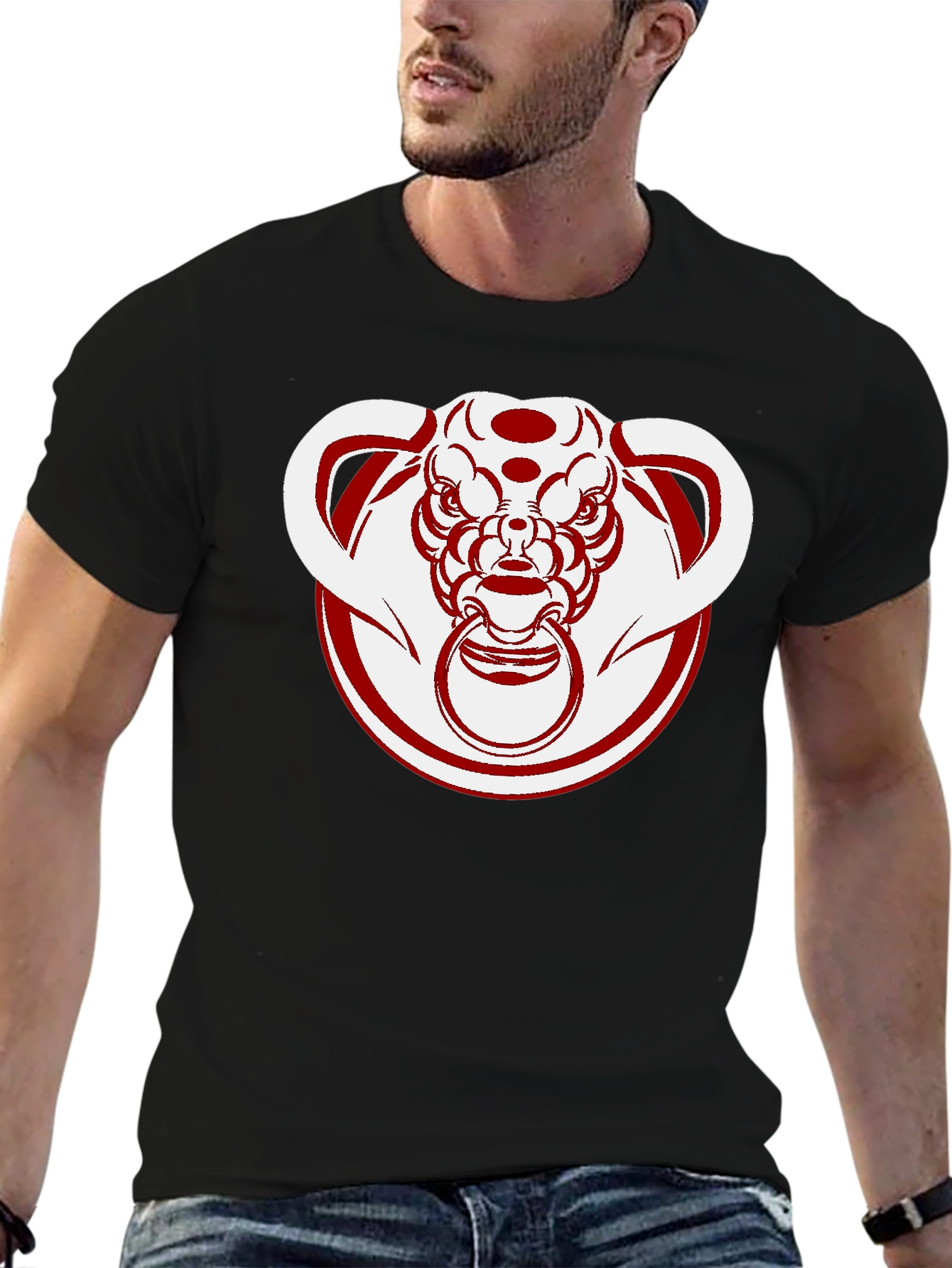 Unique Bull Head Graphic Tee - Black Cotton