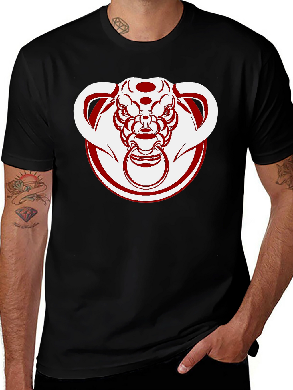 Unique Bull Head Graphic Tee - Black Cotton