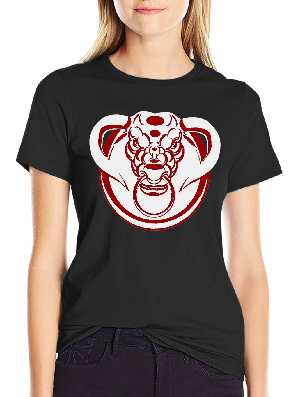 Unique Bull Head Graphic Tee - Black Cotton