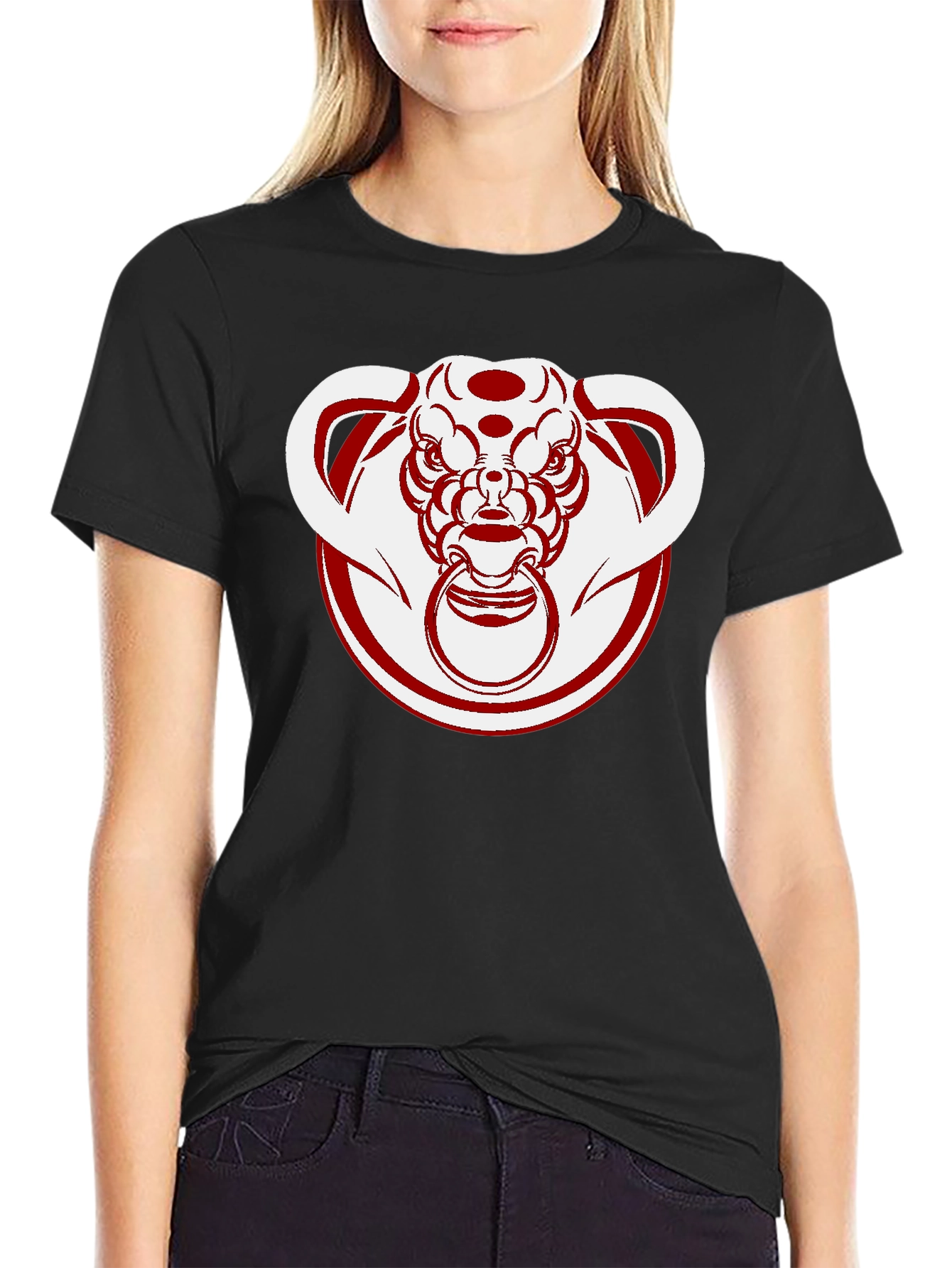 Unique Bull Head Graphic Tee - Black Cotton