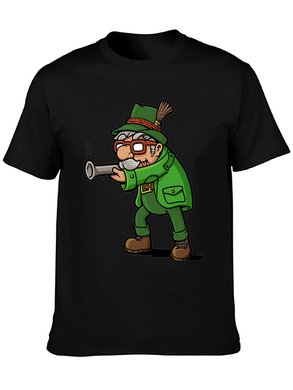Cartoon Hunter Graphic Tee - Black Cotton Blend