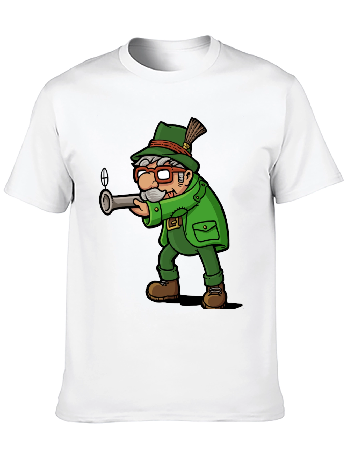 Cartoon Hunter Graphic Tee - Black Cotton Blend
