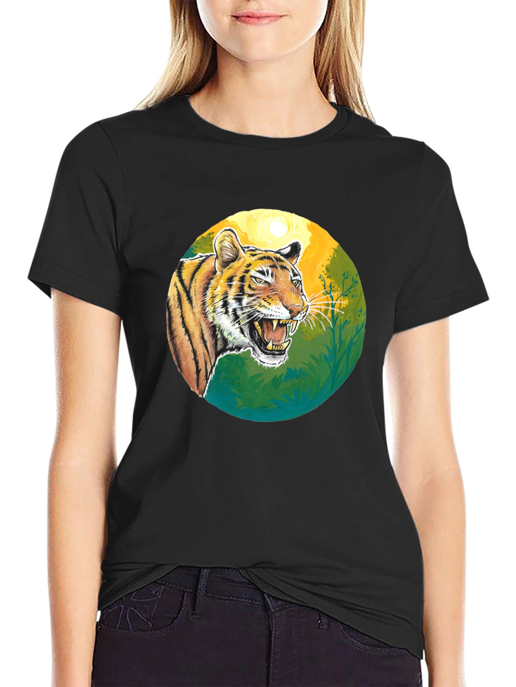 Roaring Tiger Graphic Tee - Black Cotton T-Shirt