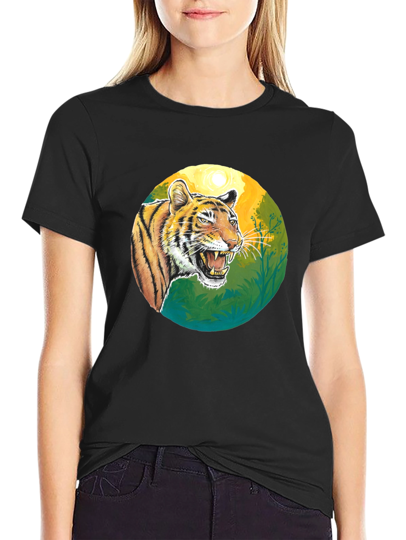 Roaring Tiger Graphic Tee - Black Cotton T-Shirt
