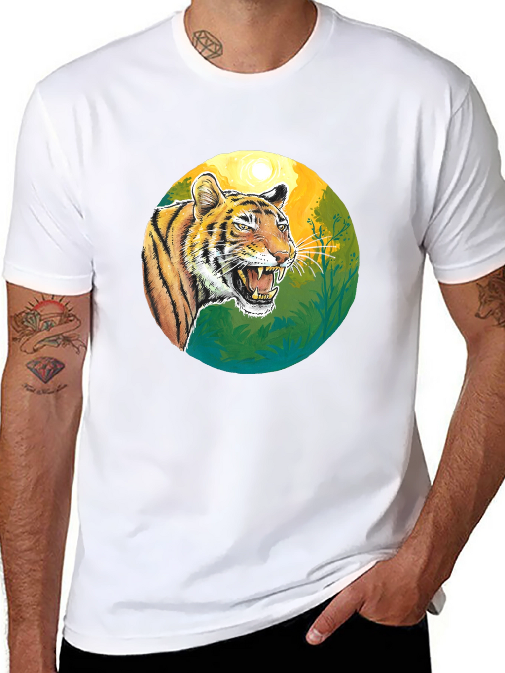 Roaring Tiger Graphic Tee - Black Cotton T-Shirt