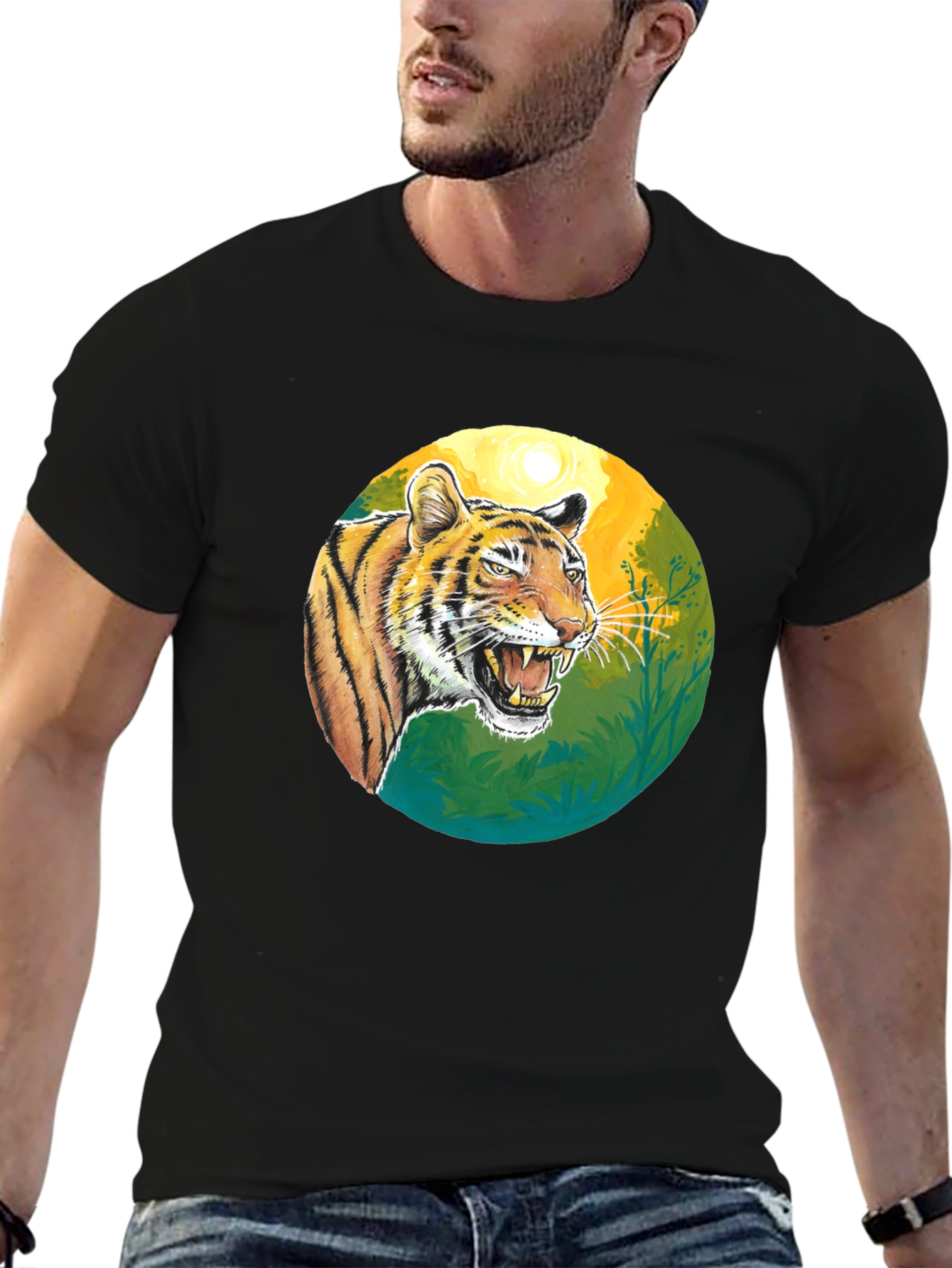Roaring Tiger Graphic Tee - Black Cotton T-Shirt