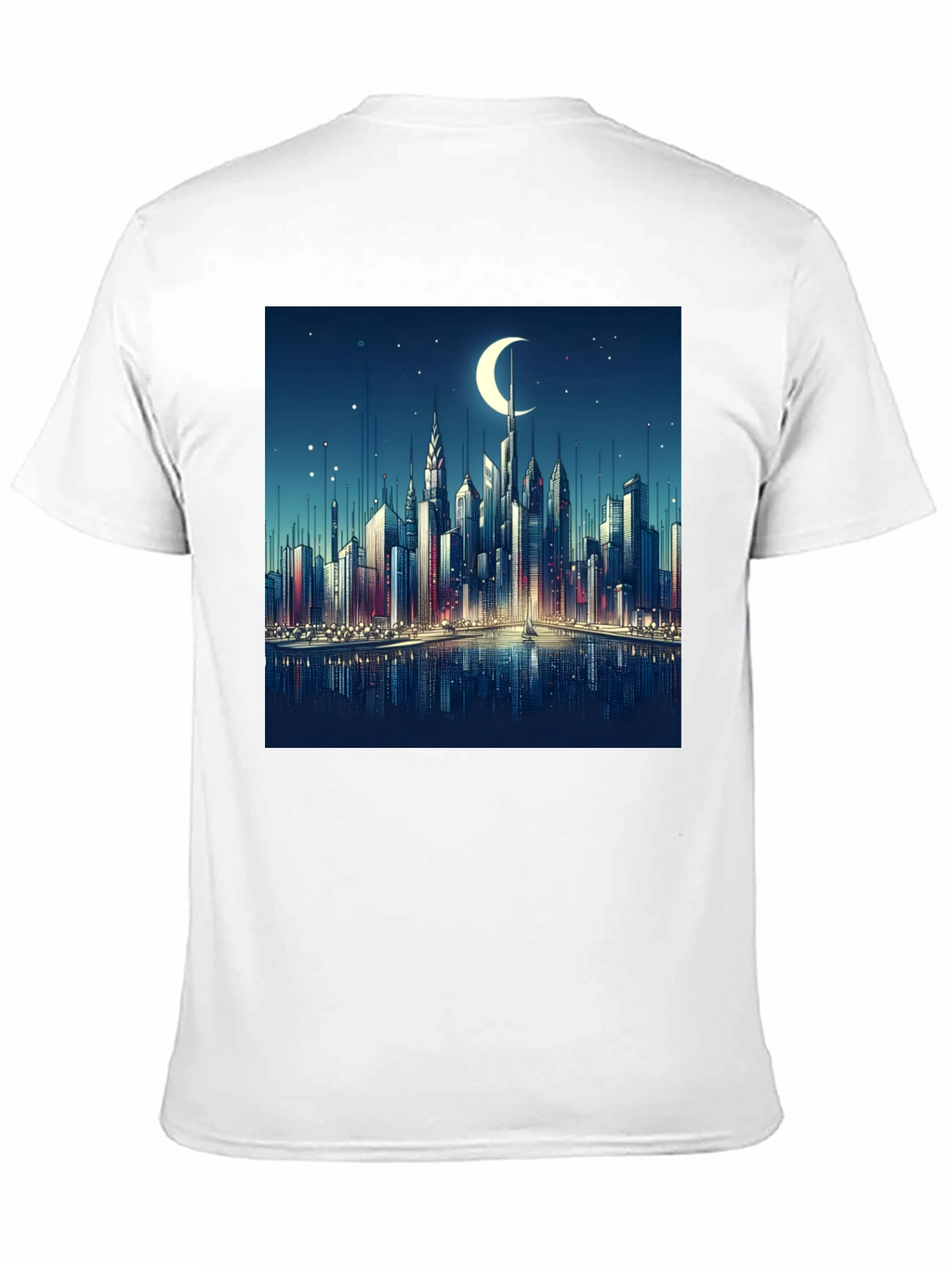 Cityscape Moon Graphic Tee - Black Cotton Casual Shirt