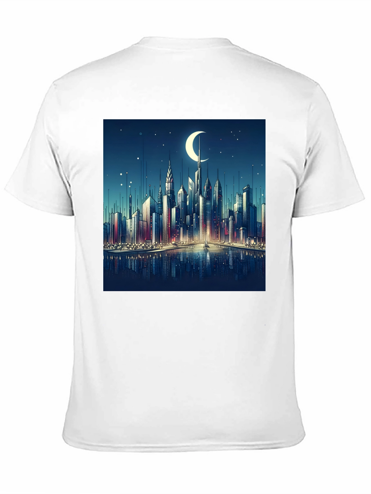 Cityscape Moon Graphic Tee - Black Cotton Casual Shirt