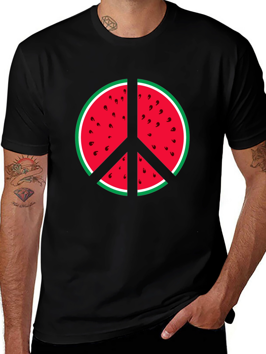 Watermelon Peace Sign Graphic Tee - Summer Vibes