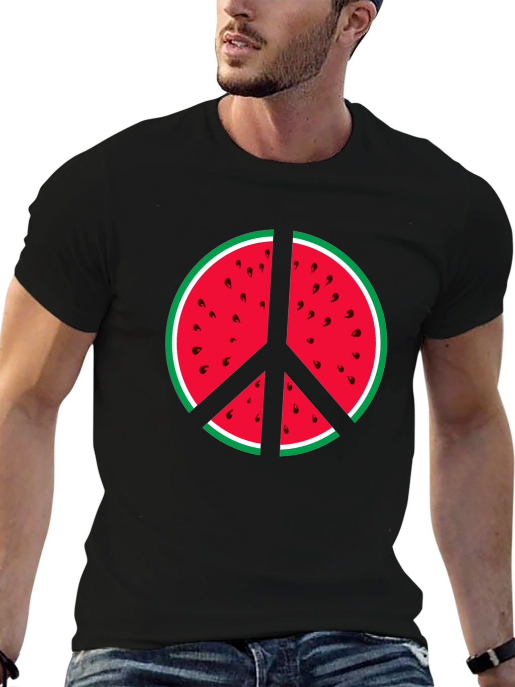 Watermelon Peace Sign Graphic Tee - Summer Vibes