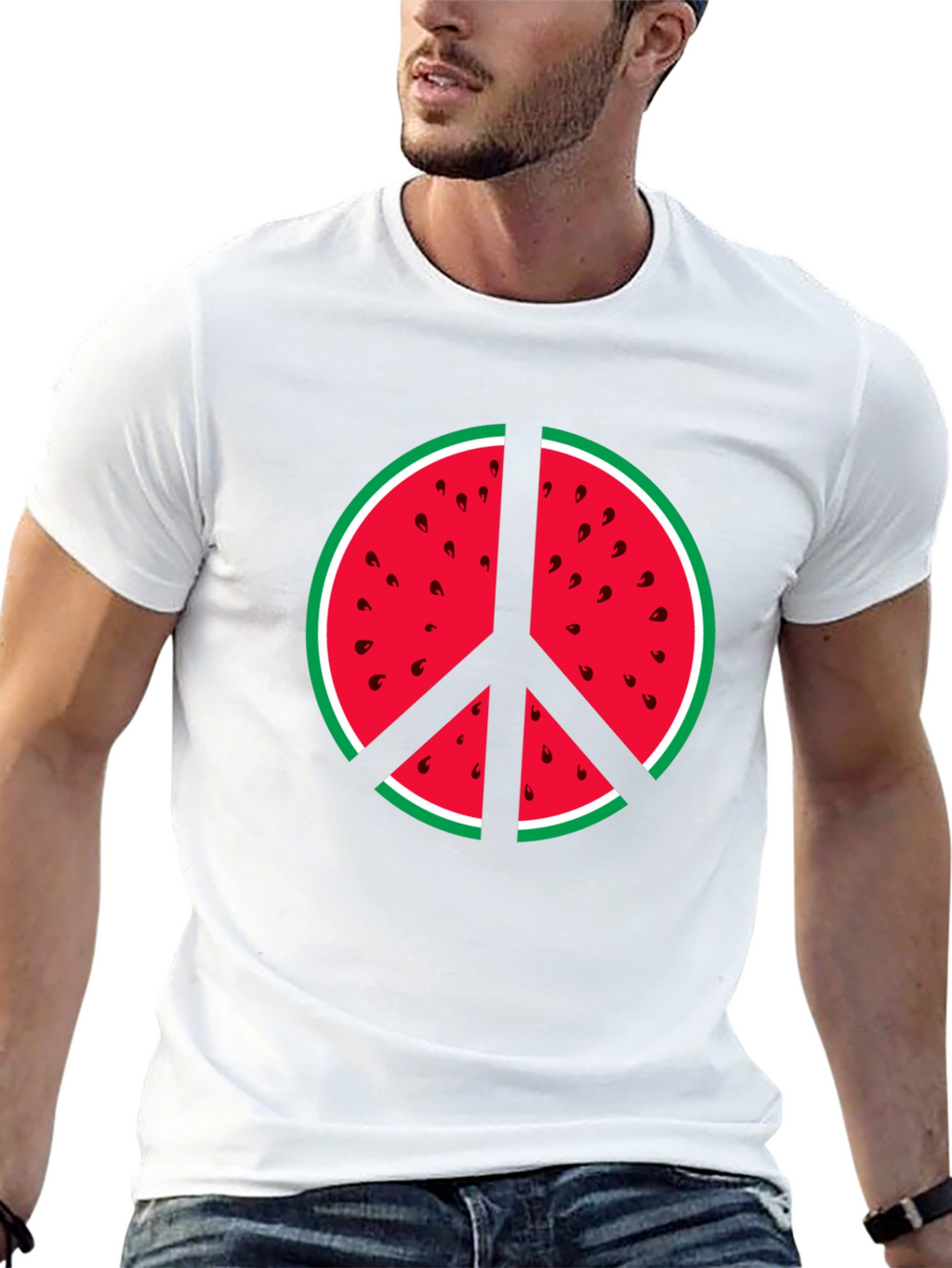 Watermelon Peace Sign Graphic Tee - Summer Vibes