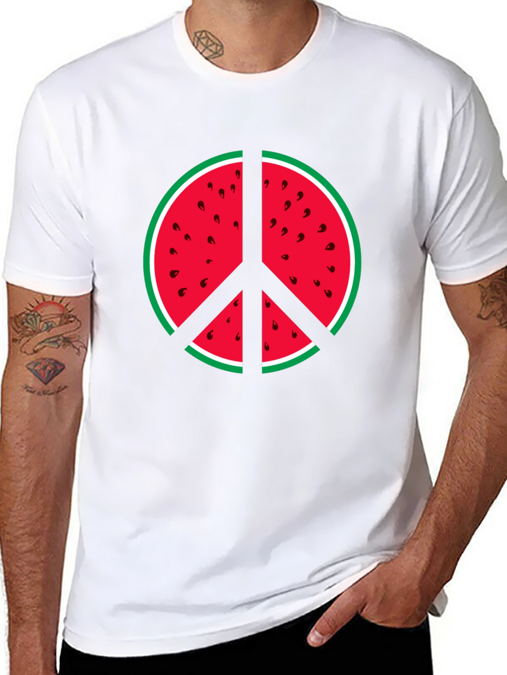 Watermelon Peace Sign Graphic Tee - Summer Vibes