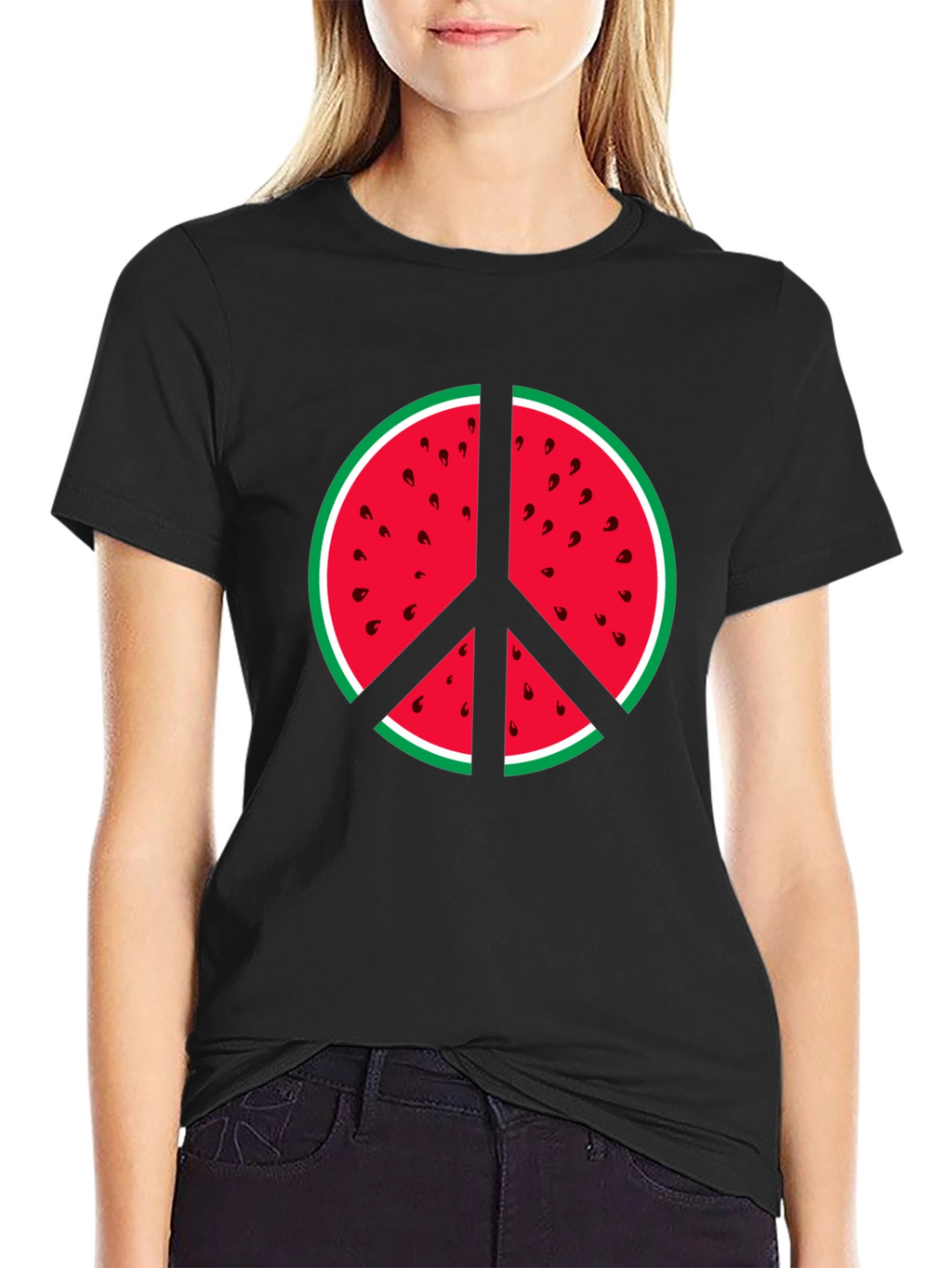 Watermelon Peace Sign Graphic Tee - Summer Vibes