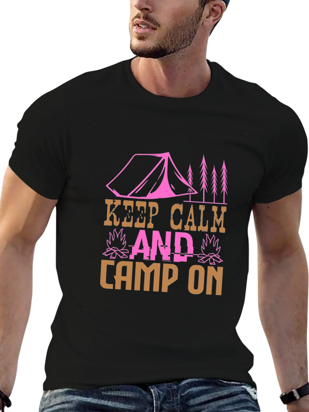 Keep Calm Camp On Black Graphic Tee