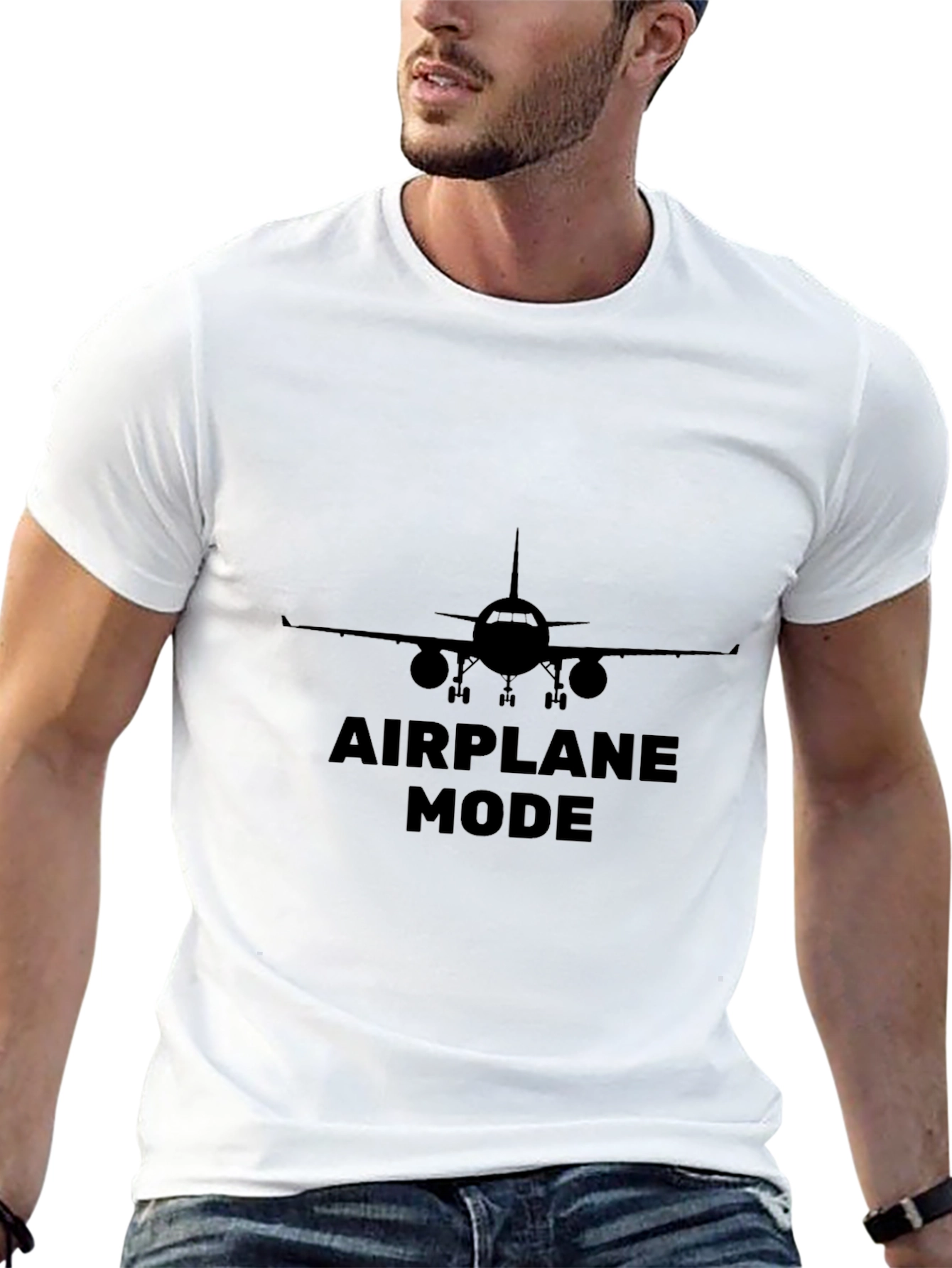 Airplane Mode Graphic Tee - Black Cotton T-Shirt