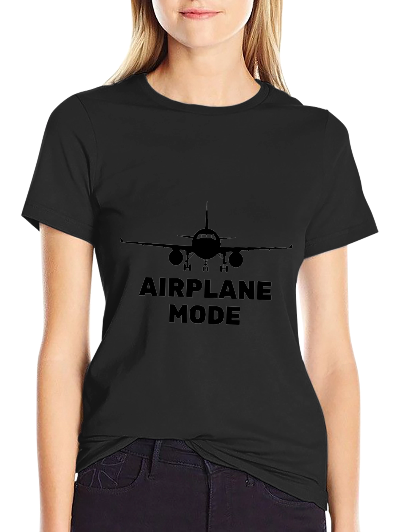 Airplane Mode Graphic Tee - Black Cotton T-Shirt
