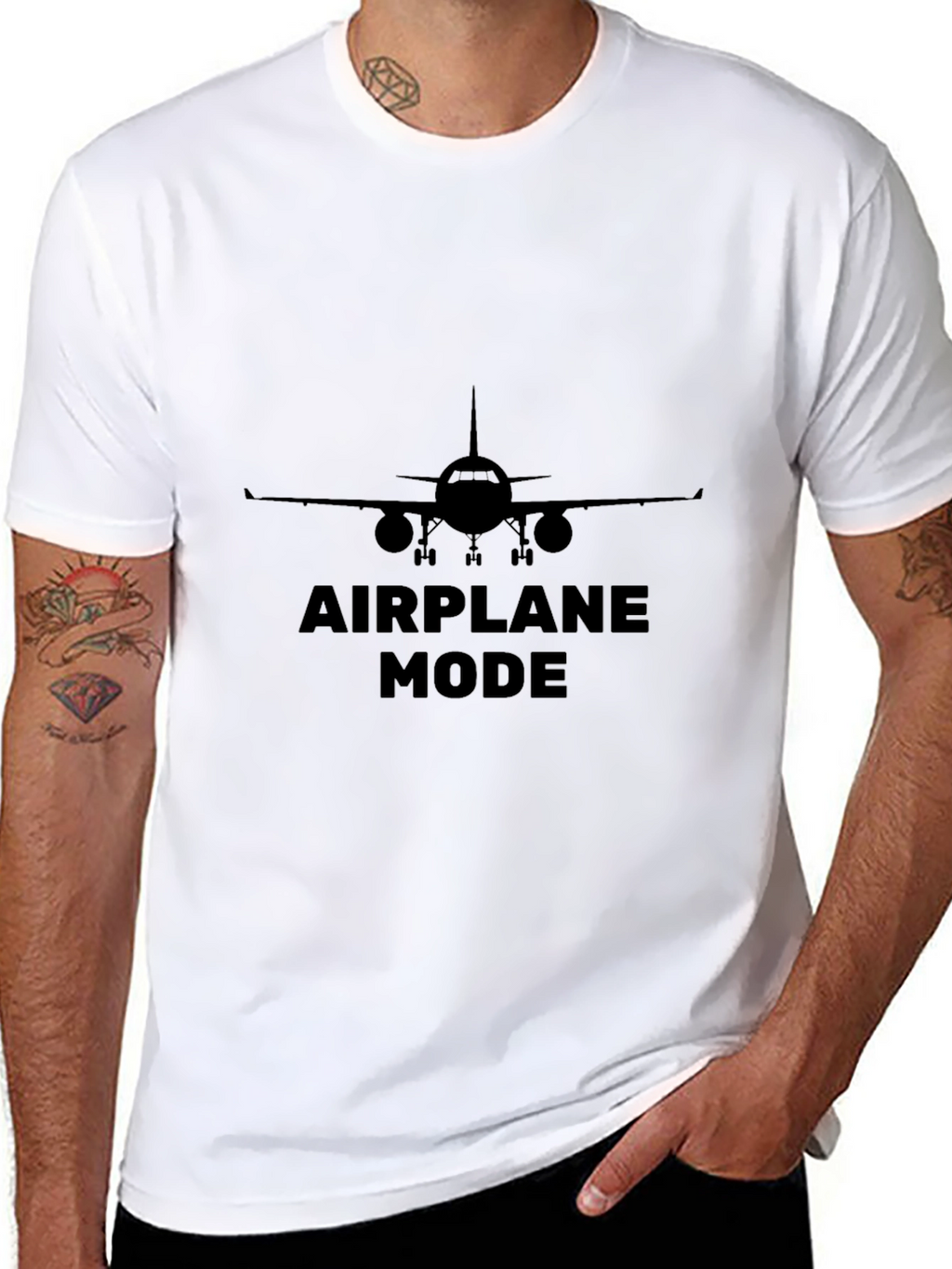 Airplane Mode Graphic Tee - Black Cotton T-Shirt