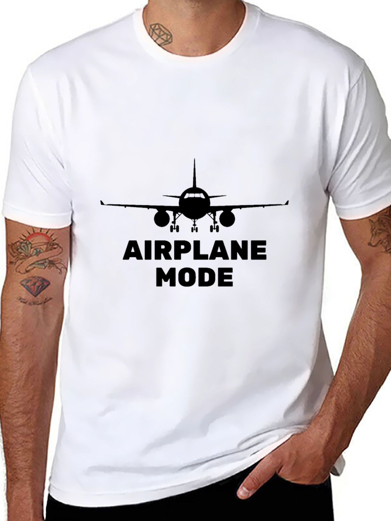 Airplane Mode Graphic Tee - Black Cotton T-Shirt