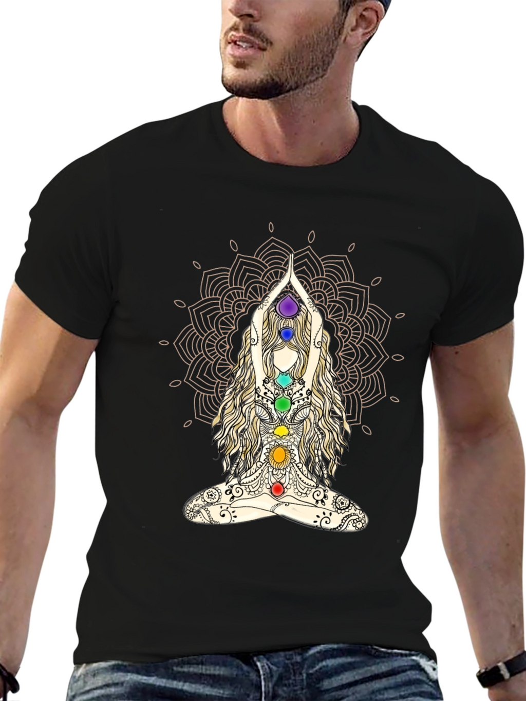 Chakra Mandala Yoga T-Shirt - Meditative Design