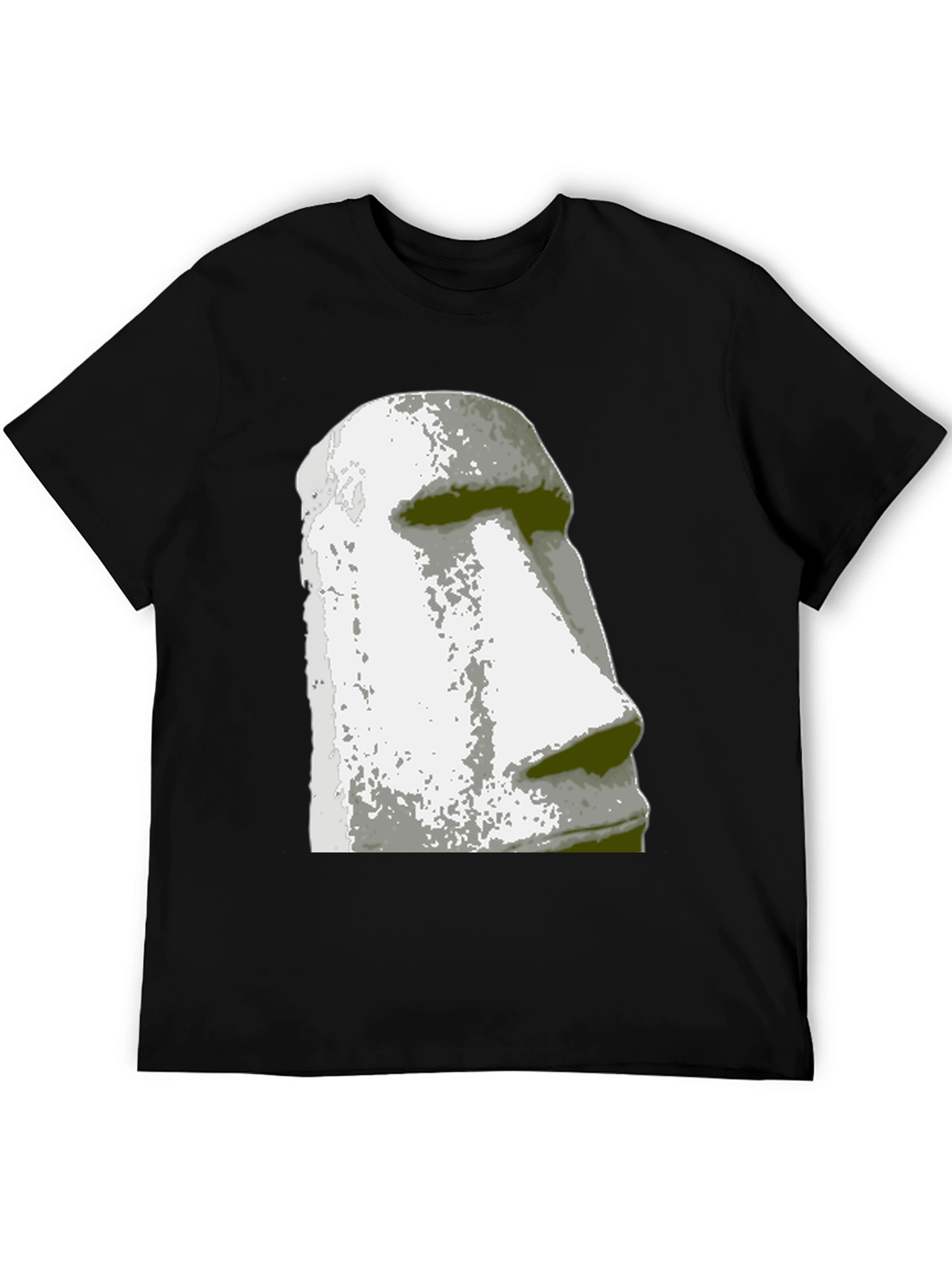Moai Head Graphic Tee - Black Cotton Casual Shirt