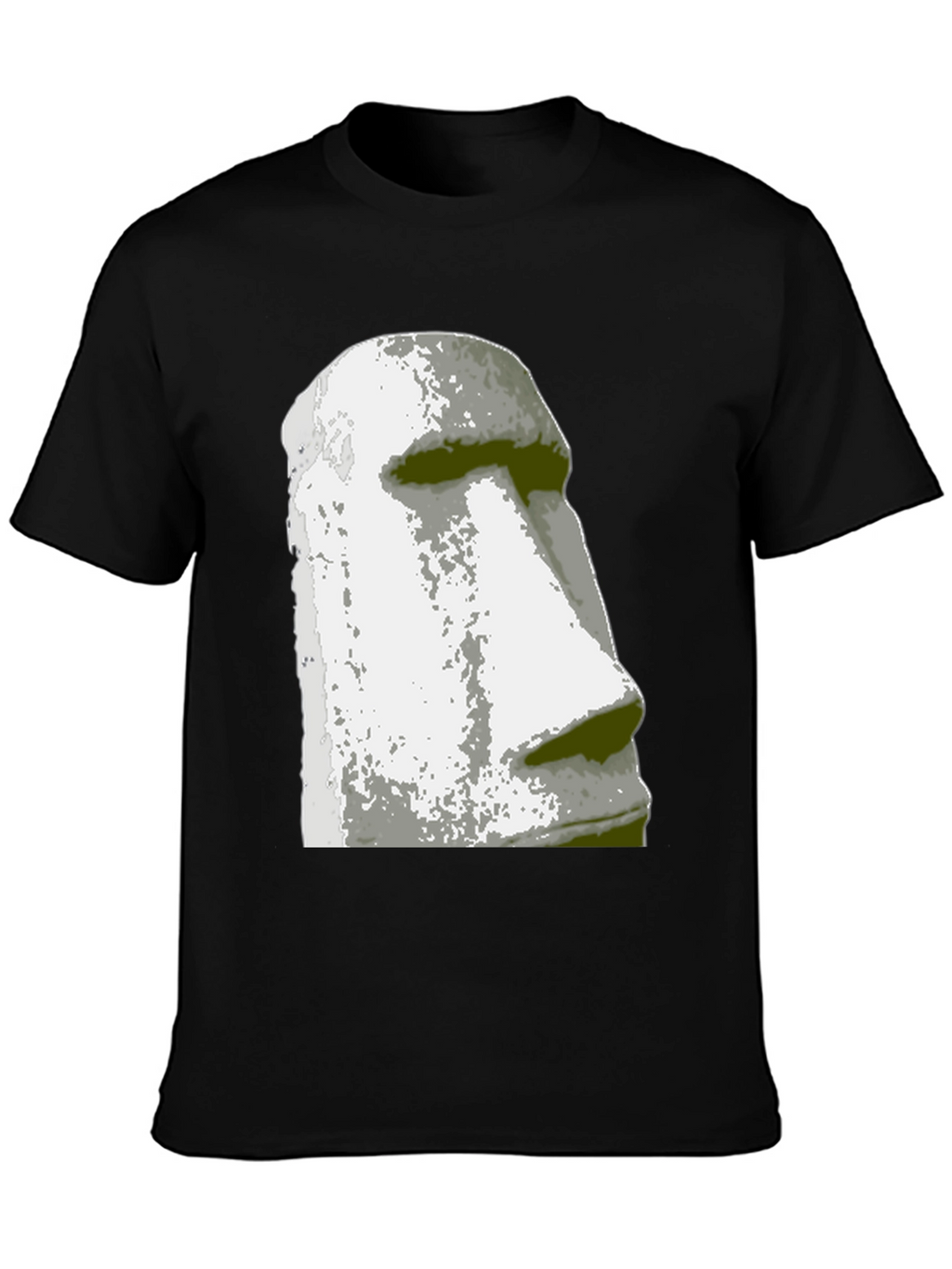 Moai Head Graphic Tee - Black Cotton Casual Shirt