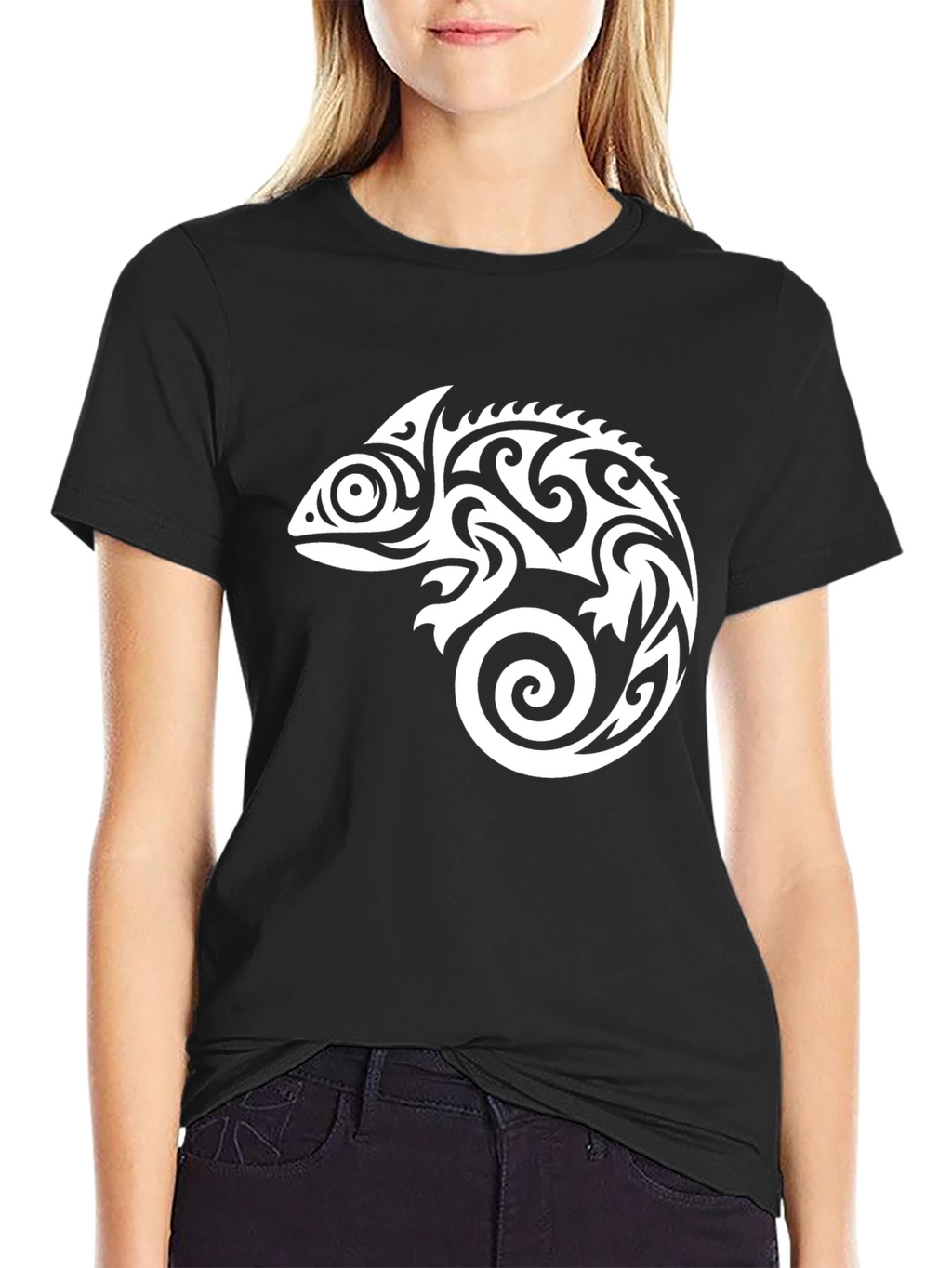 Tribal Chameleon Graphic Tee - Black T-Shirt