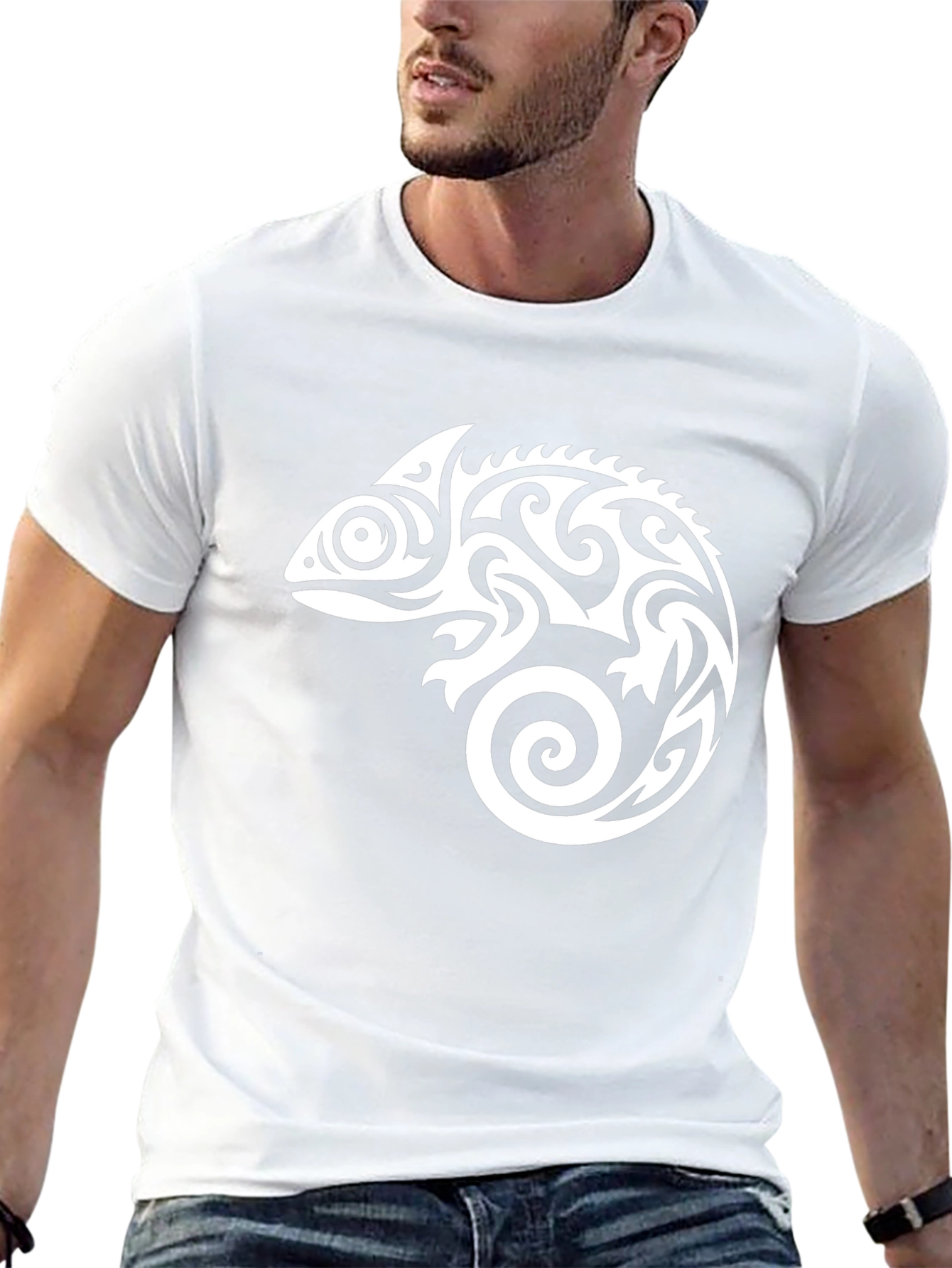 Tribal Chameleon Graphic Tee - Black T-Shirt