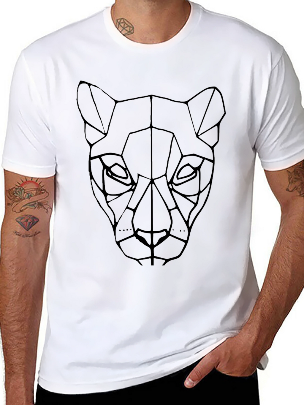 Geometric Panther Graphic T-Shirt - Stylish Black Tee