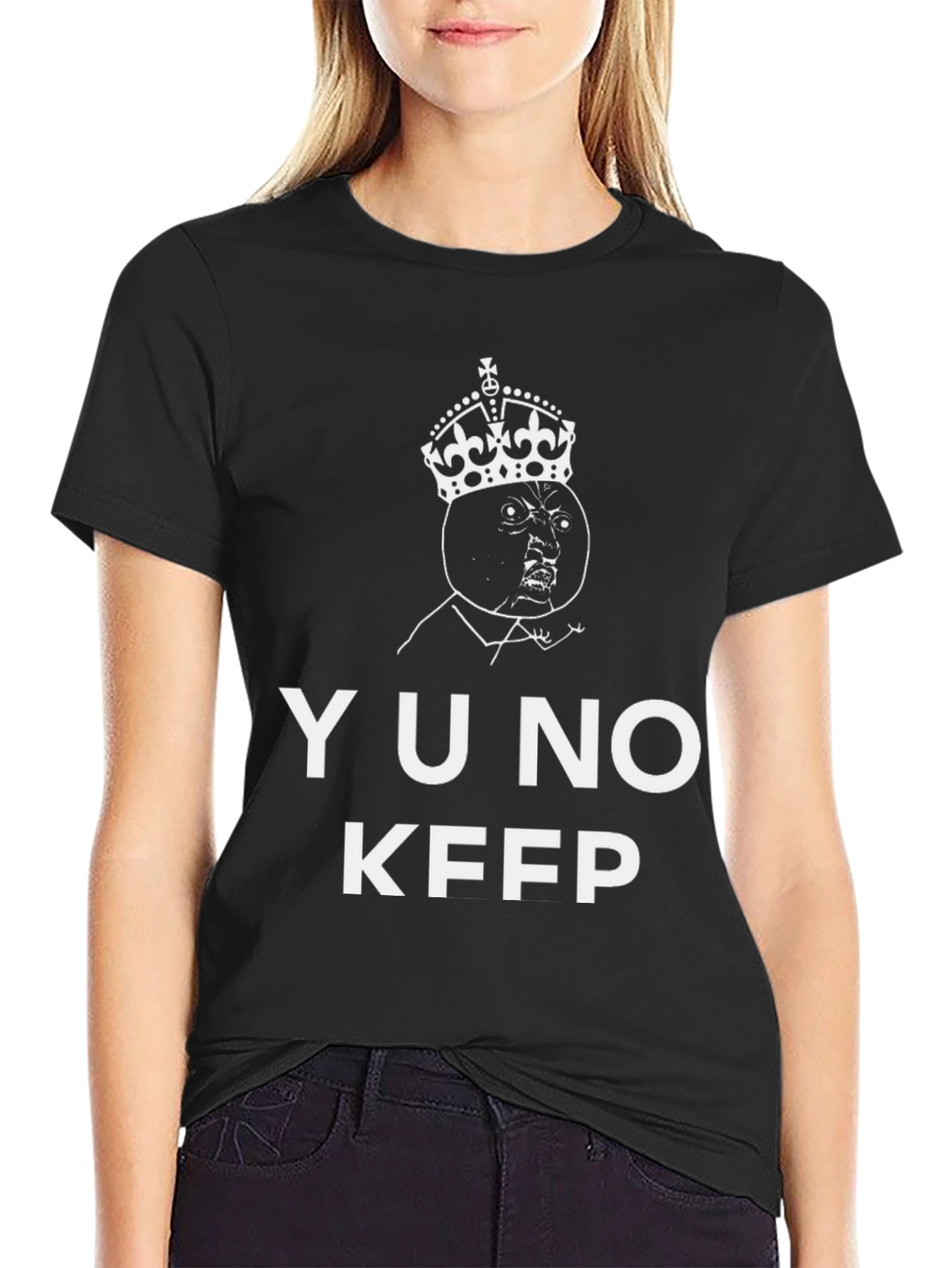 YU NO KFPP Graphic T-Shirt - Black Crew Neck Tee