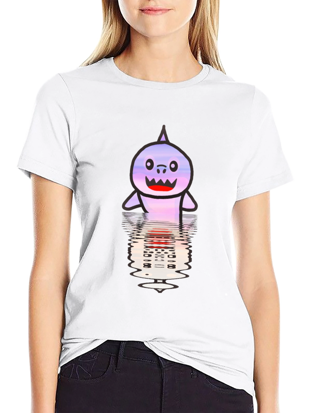 Cartoon Shark Reflection T-Shirt - Black