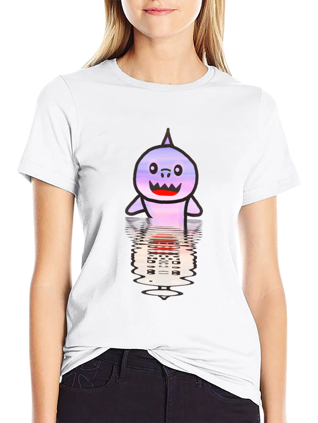 Cartoon Shark Reflection T-Shirt - Black