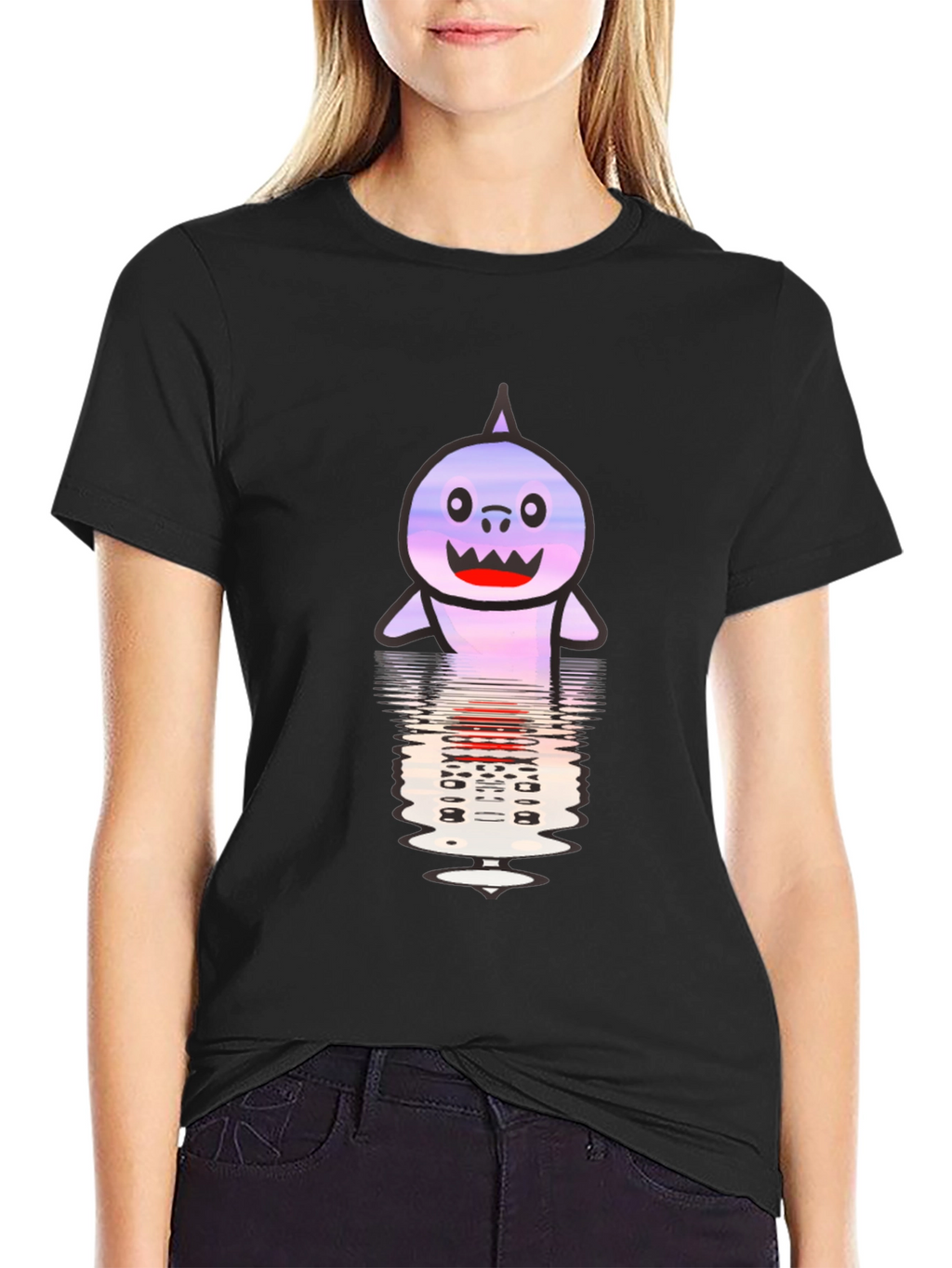 Cartoon Shark Reflection T-Shirt - Black