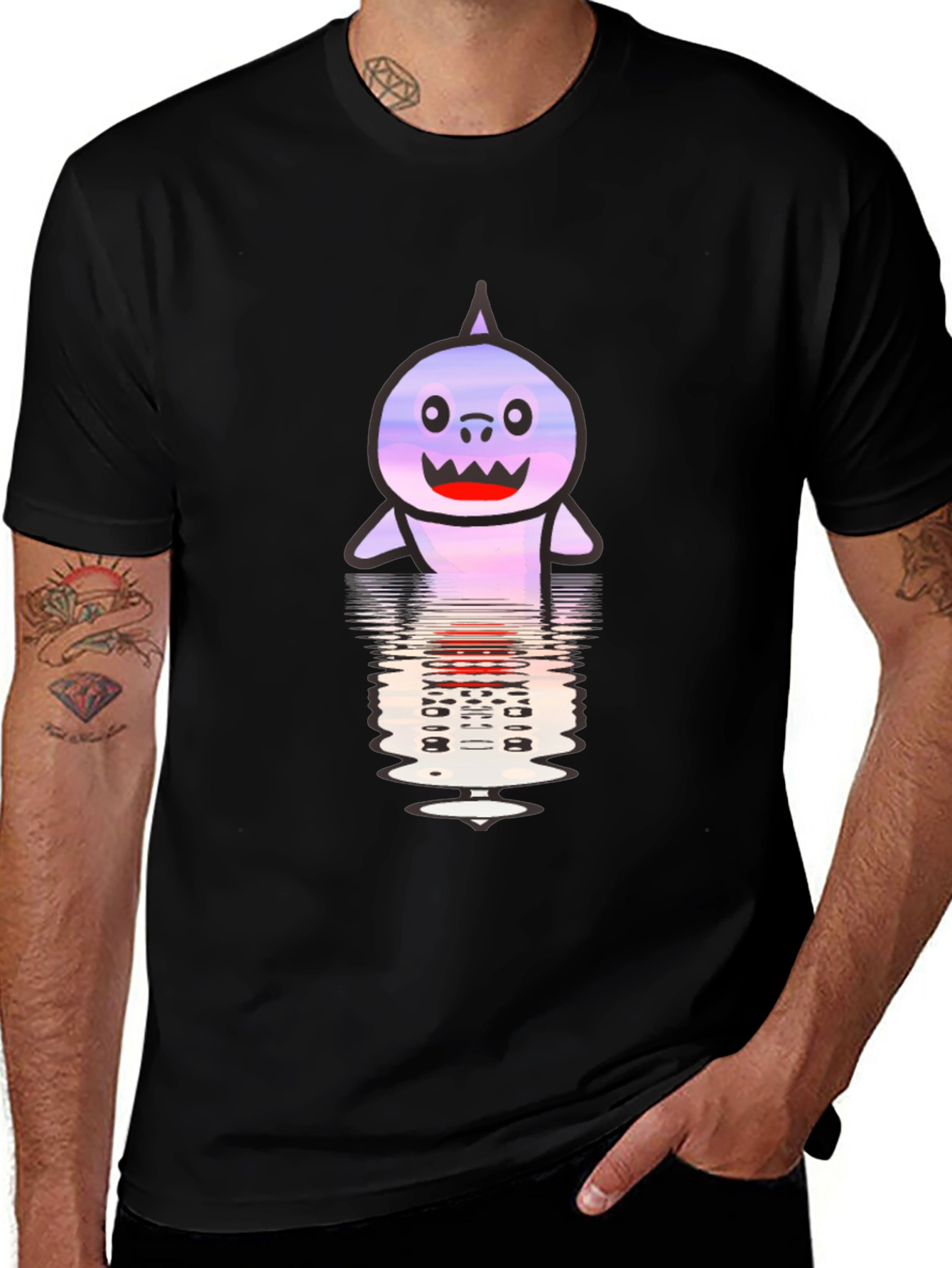 Cartoon Shark Reflection T-Shirt - Black