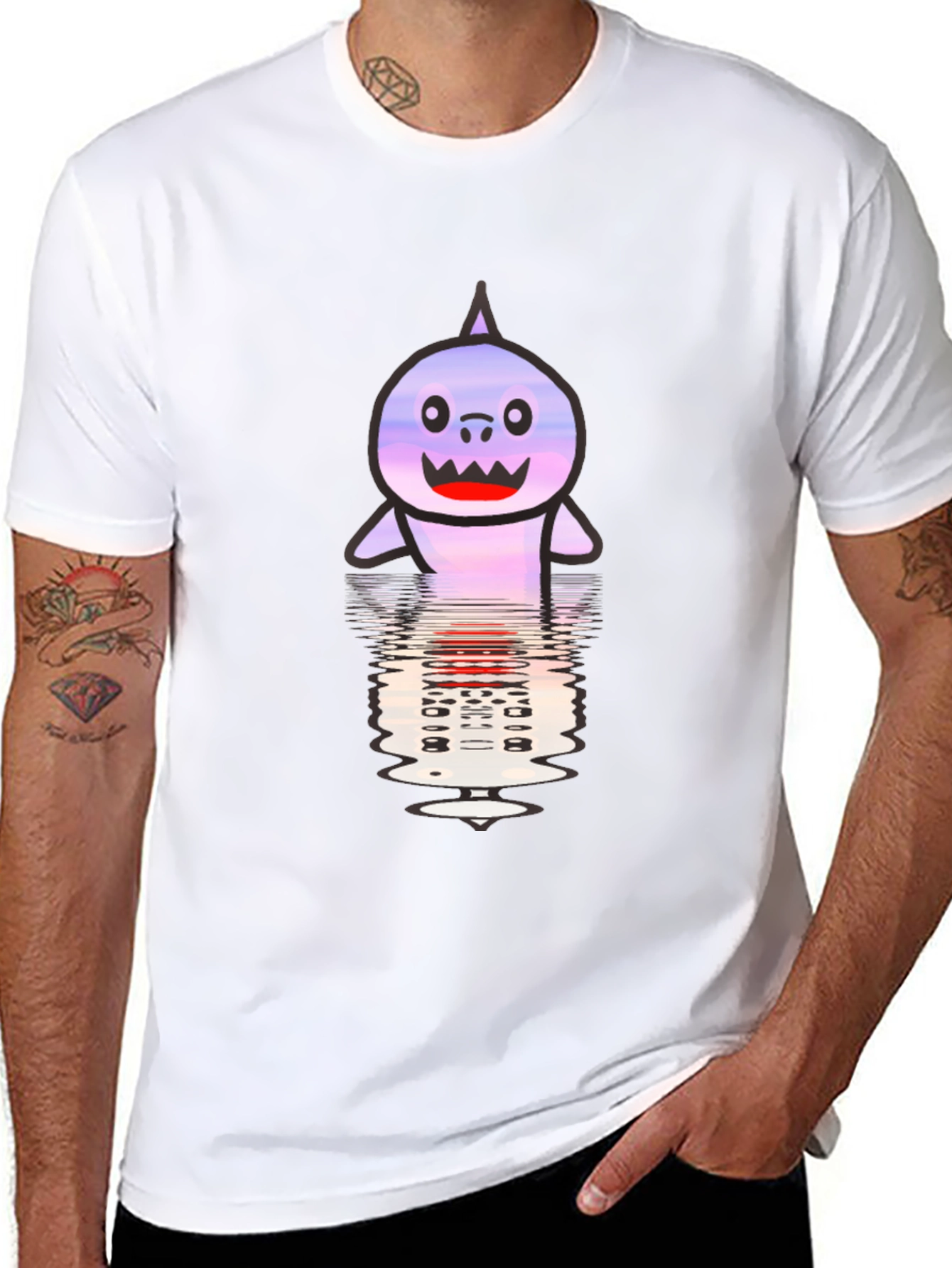 Cartoon Shark Reflection T-Shirt - Black