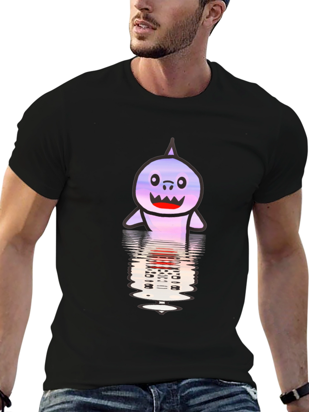 Cartoon Shark Reflection T-Shirt - Black