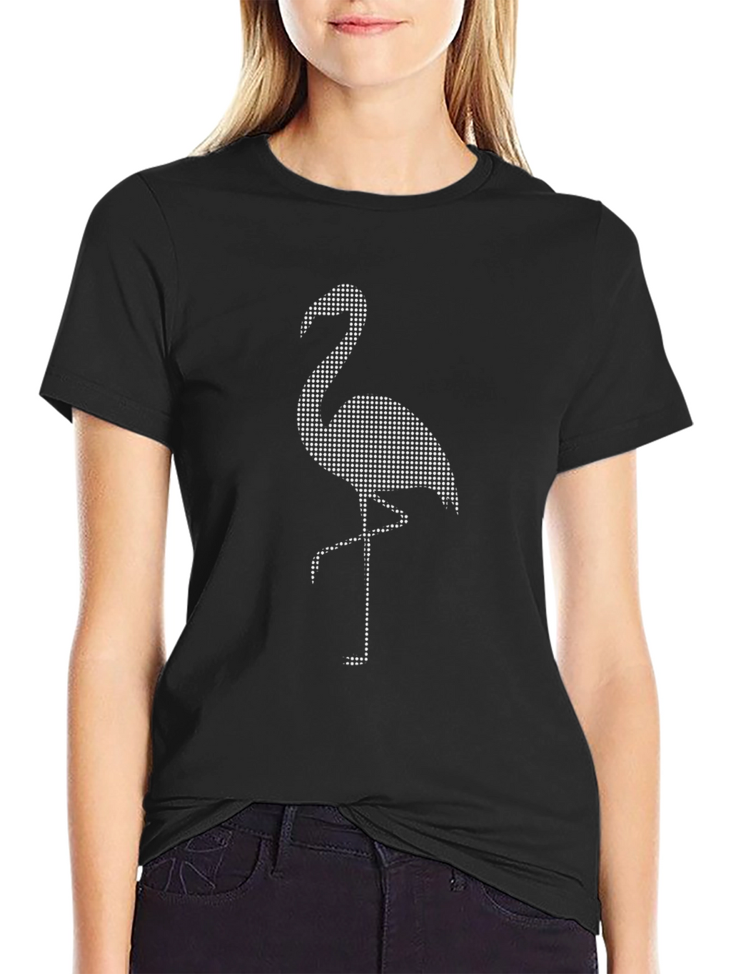 Black Flamingo Dot Graphic T-Shirt
