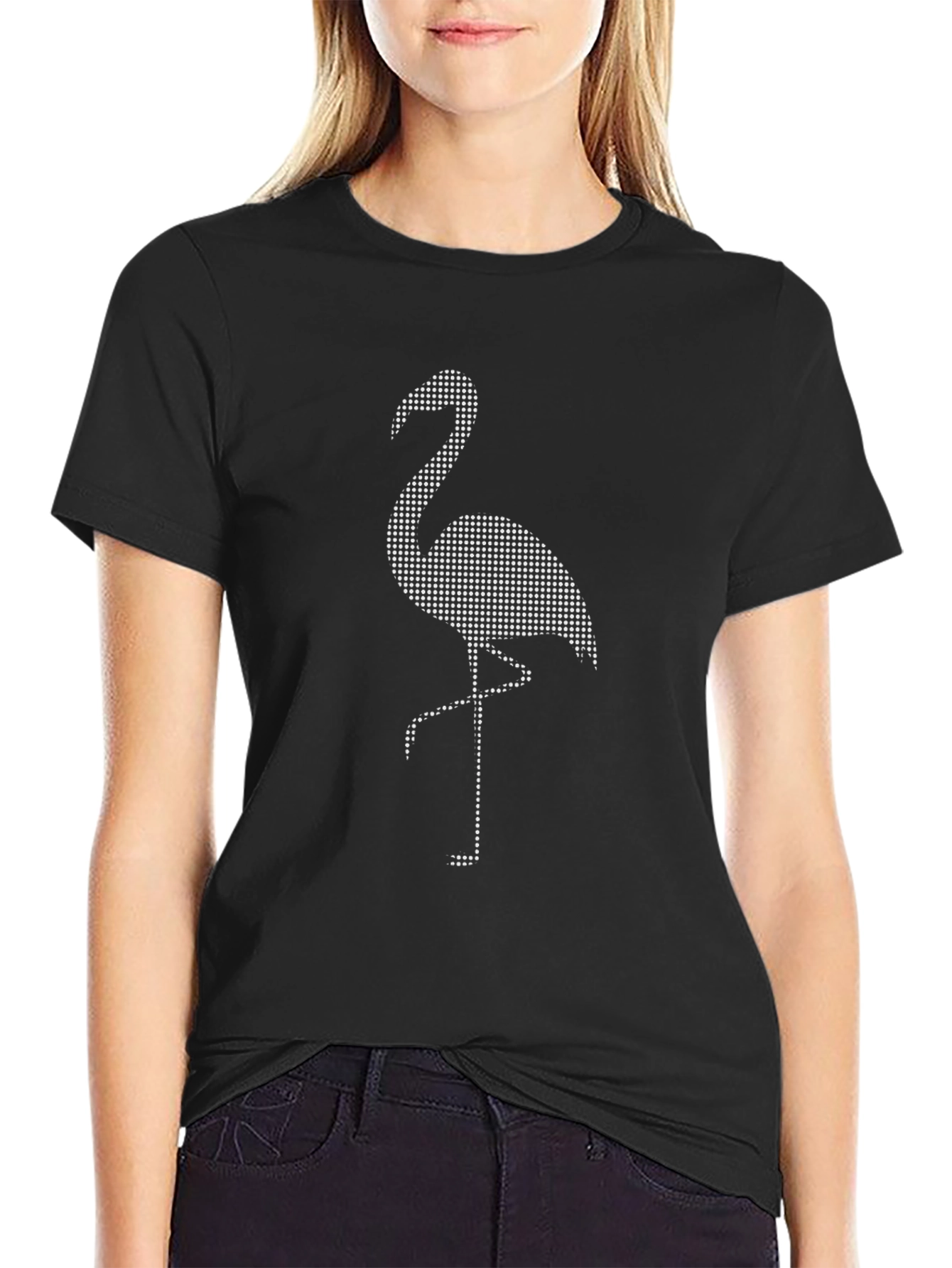 Black Flamingo Dot Graphic T-Shirt