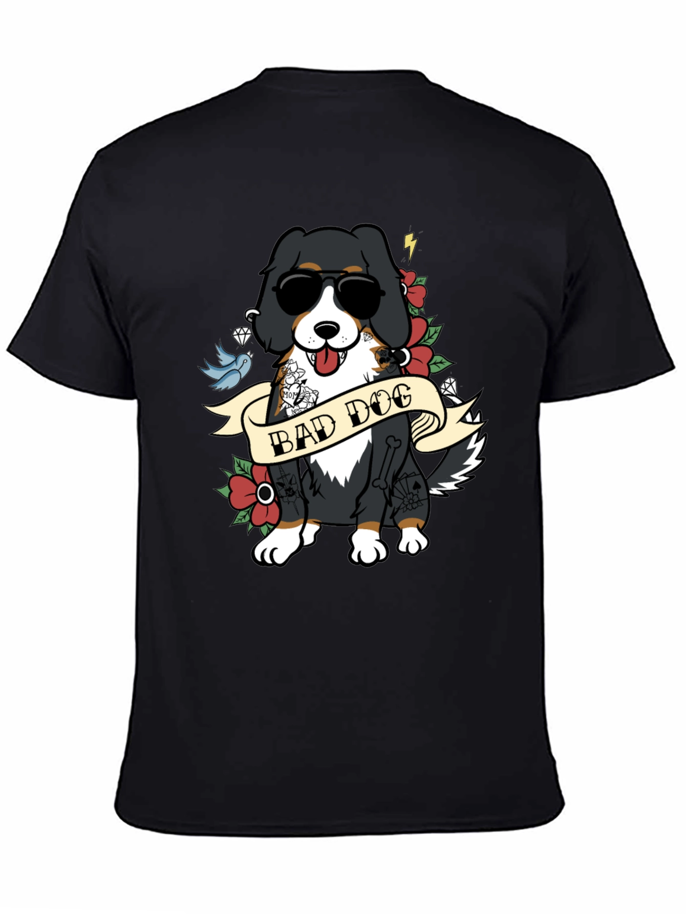 Bad Dog Tattoo Style T-Shirt - Cool Graphic Tee