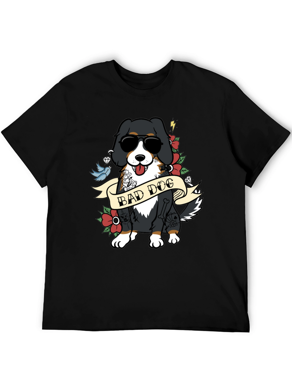 Bad Dog Tattoo Style T-Shirt - Cool Graphic Tee