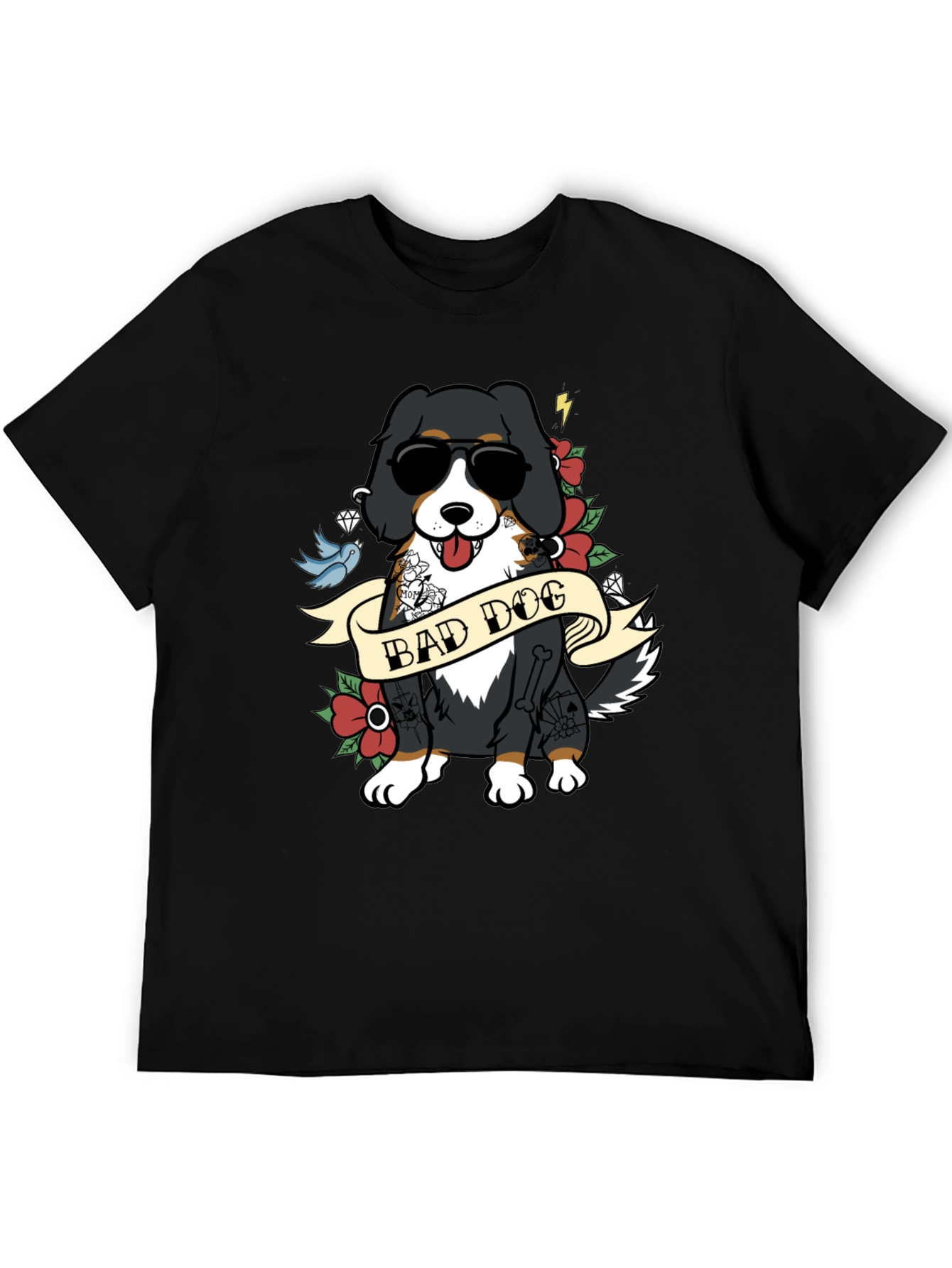 Bad Dog Tattoo Style T-Shirt - Cool Graphic Tee