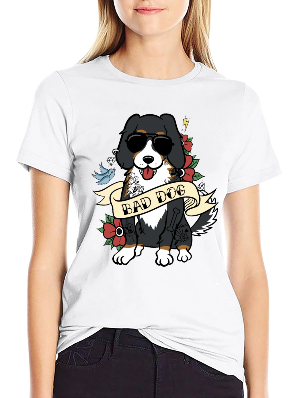 Bad Dog Tattoo Style T-Shirt - Cool Graphic Tee