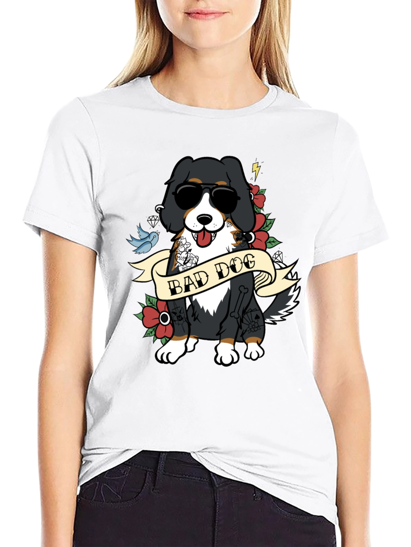 Bad Dog Tattoo Style T-Shirt - Cool Graphic Tee