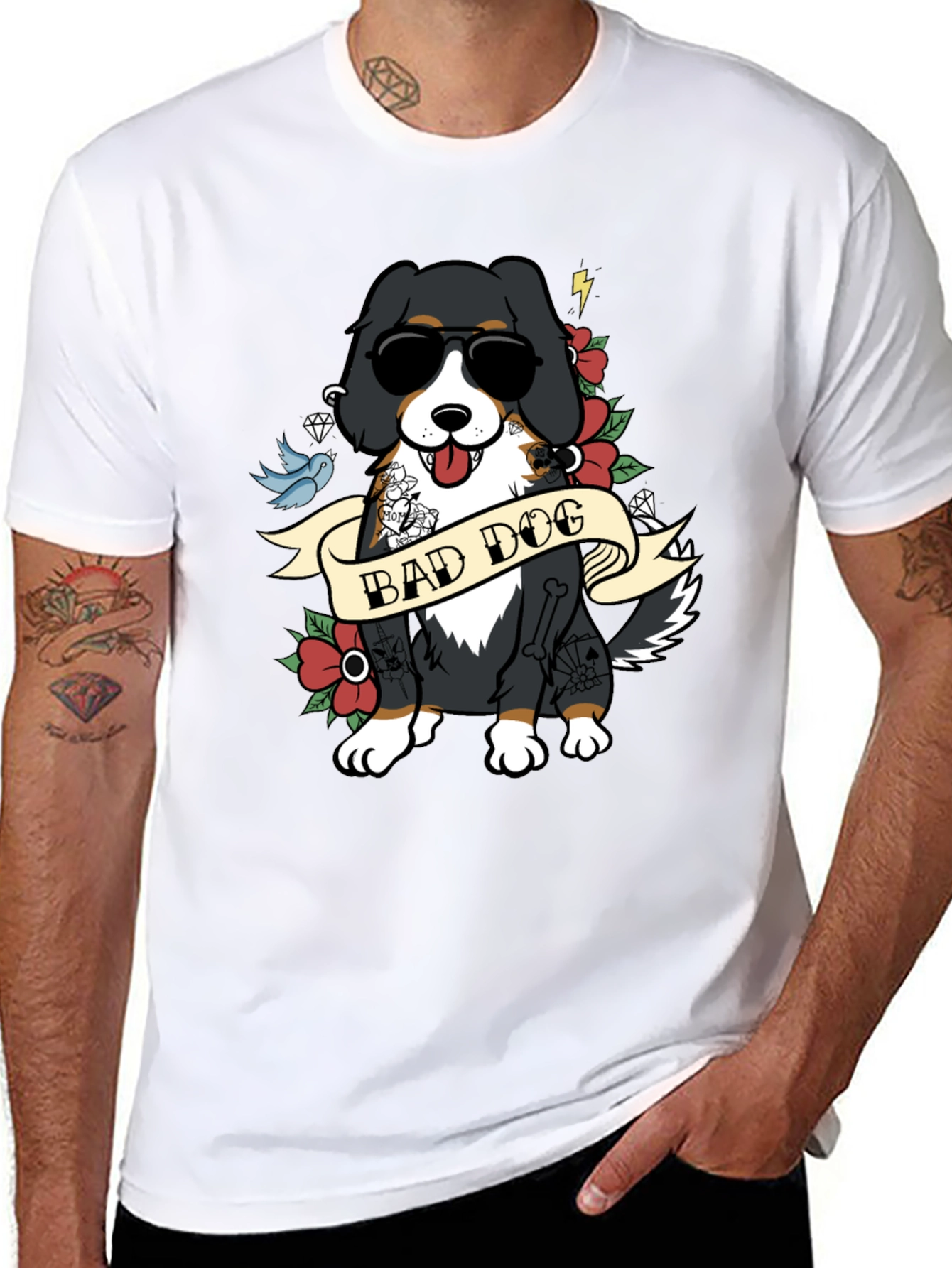 Bad Dog Tattoo Style T-Shirt - Cool Graphic Tee