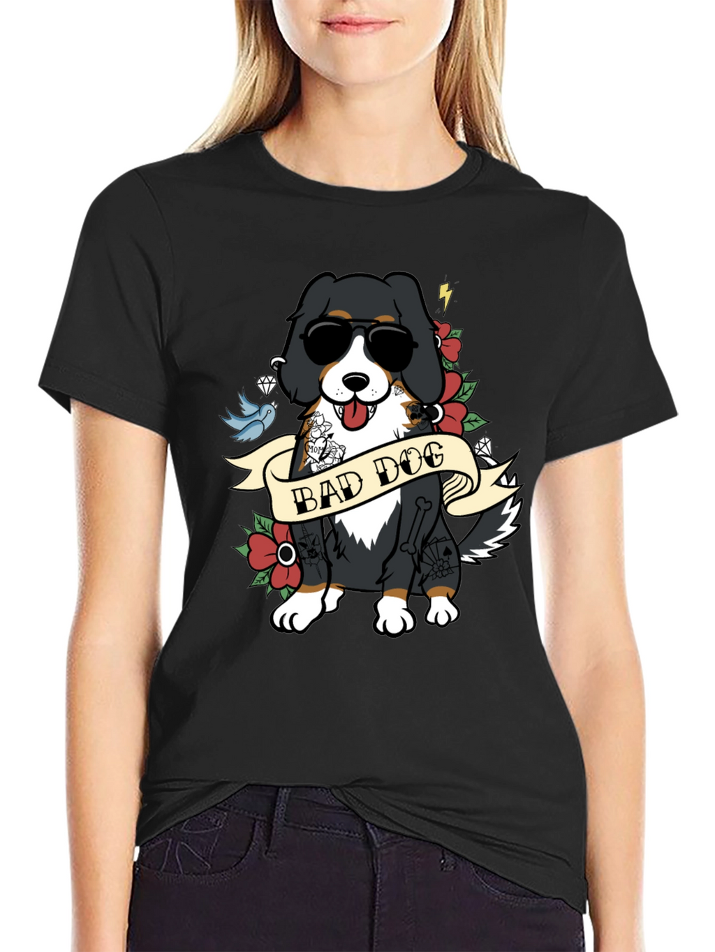Bad Dog Tattoo Style T-Shirt - Cool Graphic Tee