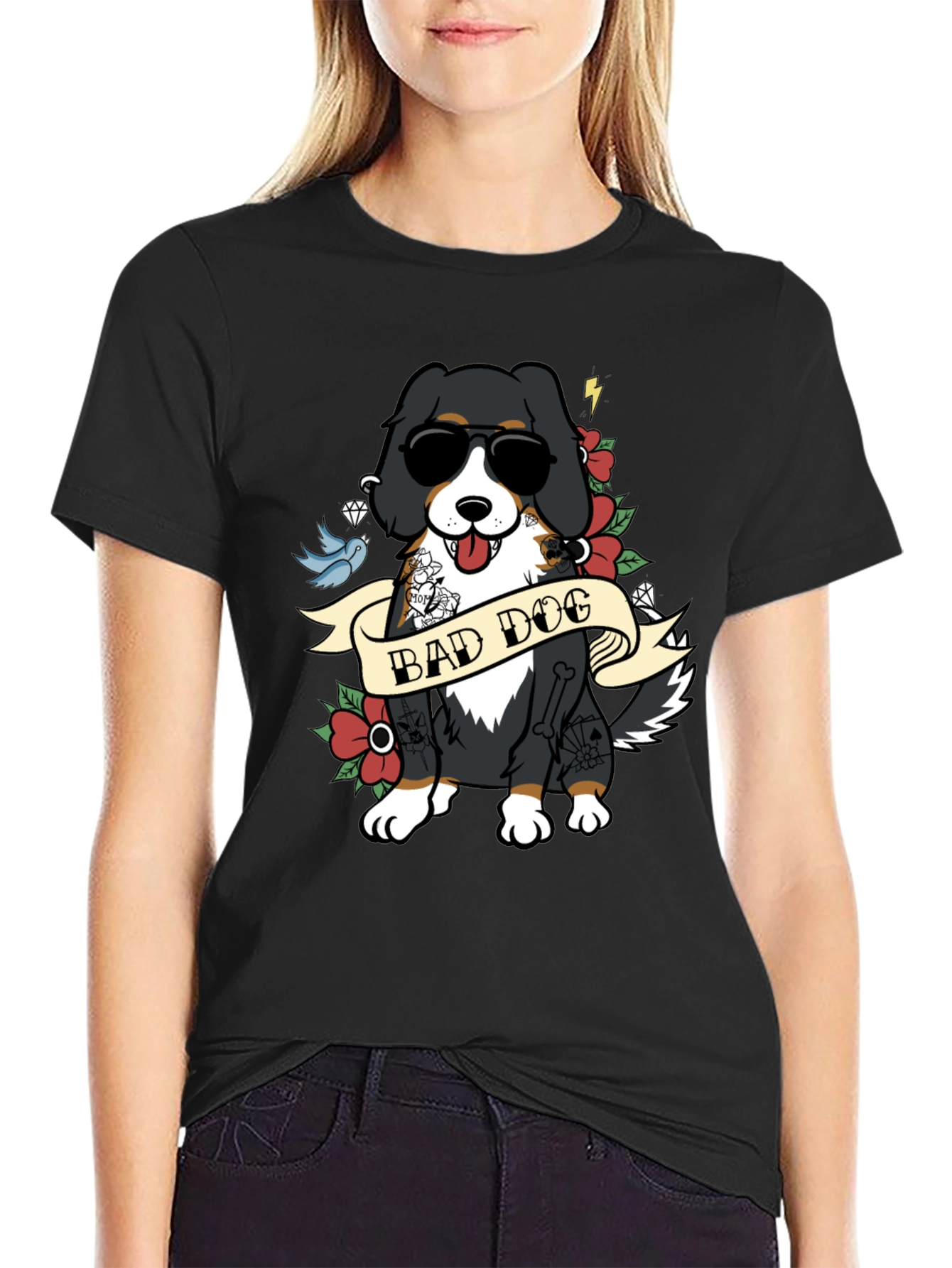 Bad Dog Tattoo Style T-Shirt - Cool Graphic Tee