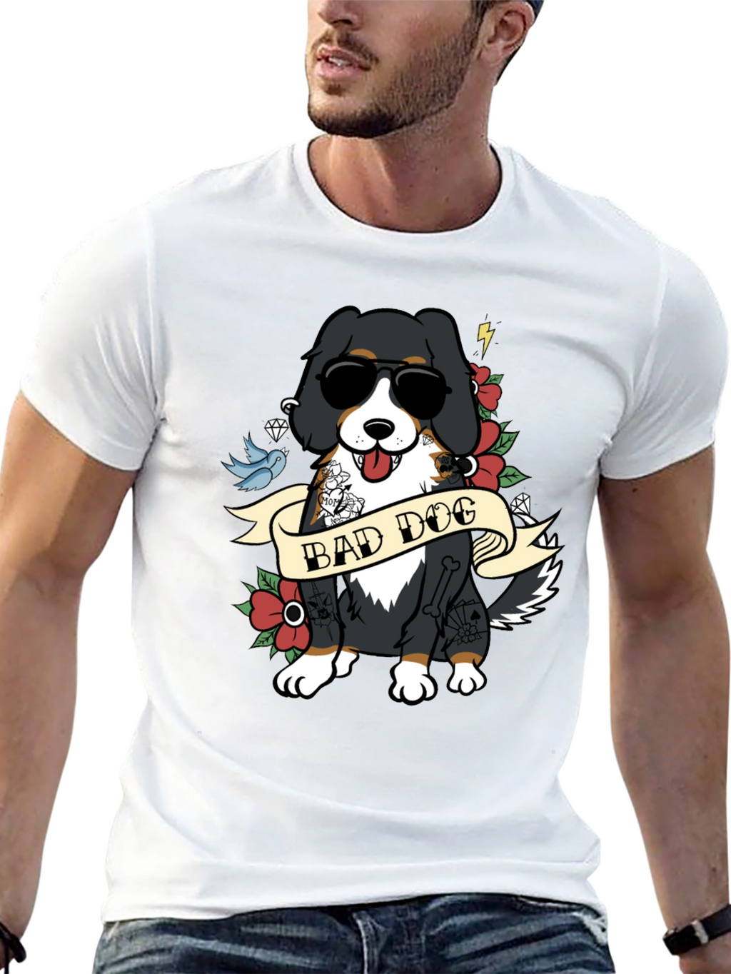 Bad Dog Tattoo Style T-Shirt - Cool Graphic Tee