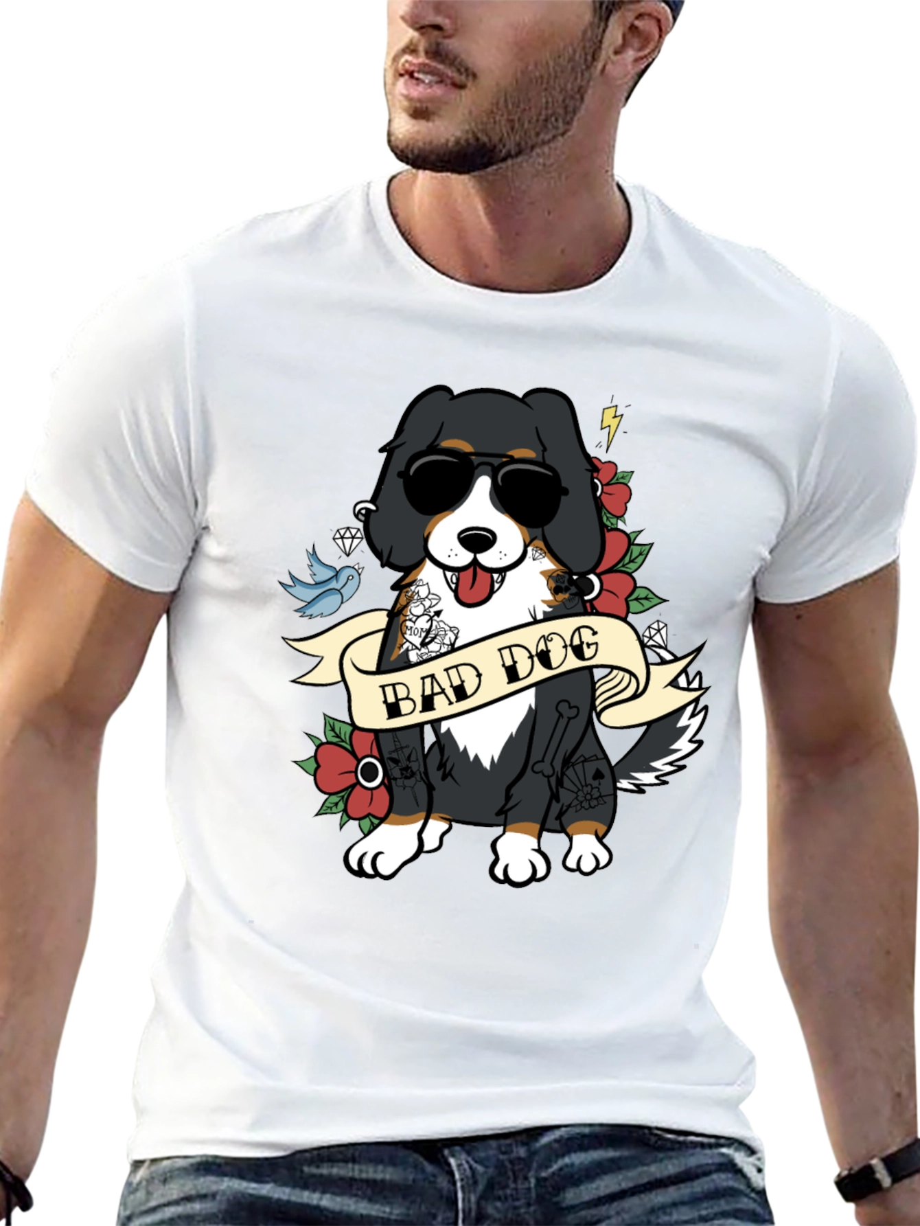 Bad Dog Tattoo Style T-Shirt - Cool Graphic Tee