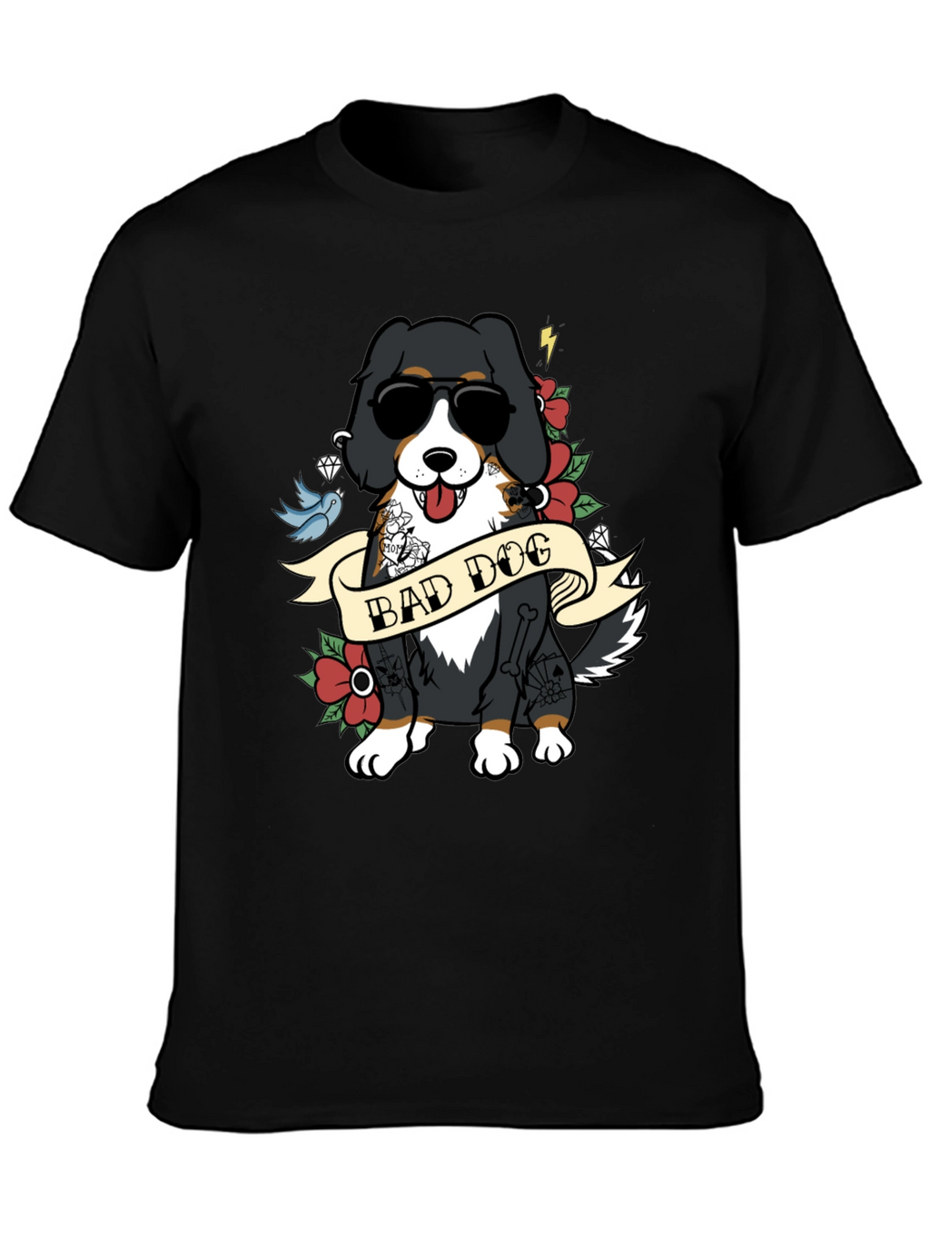 Bad Dog Tattoo Style T-Shirt - Cool Graphic Tee